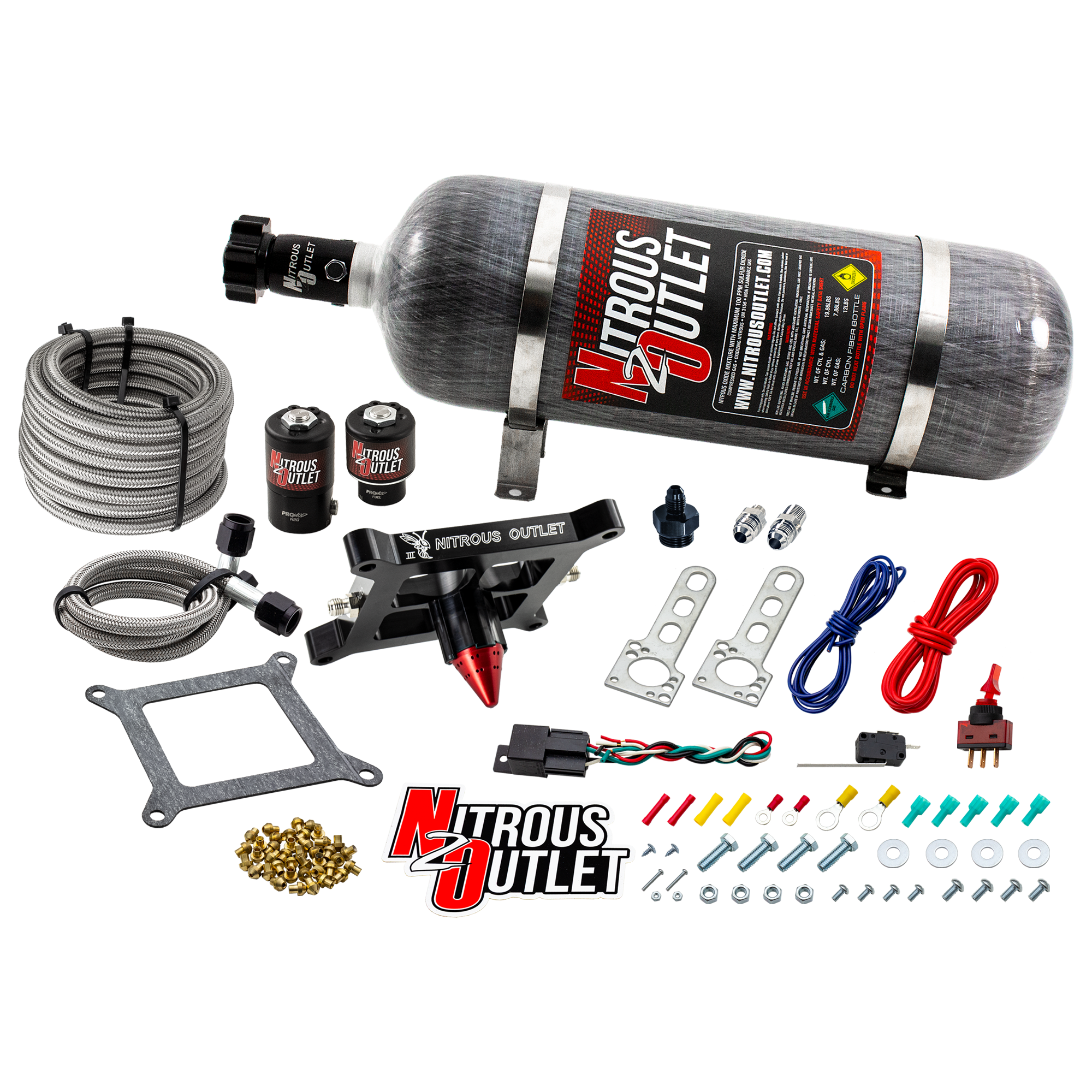 Nitrous Outlet 4150 Stinger 2 Dry System - Braided Hoses/.122 Nitrous Solenoid/Universal Solenoid Bracket - (50-500 HP)(12...