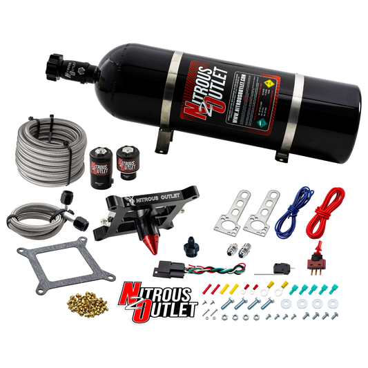 Nitrous Outlet 4150 Stinger 3 Dry System - Braided Hoses/.122 Nitrous Solenoid/Universal Solenoid Bracket - (50-500 HP)(15...