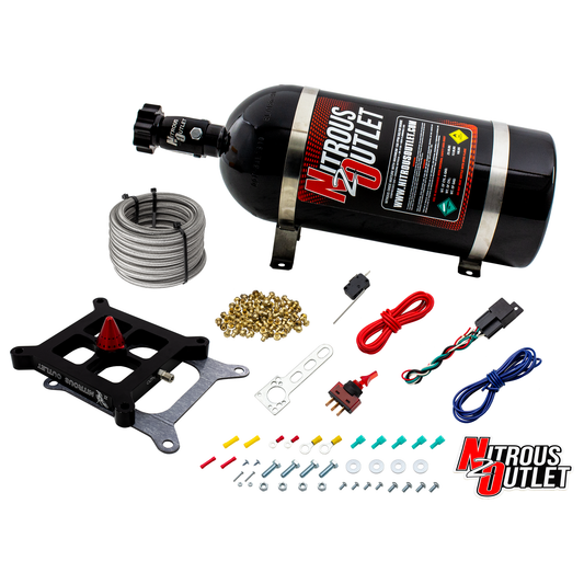 Nitrous Outlet 4150 Stinger 2 Dry Race System - Braided Hoses/.178 Trashcan Nitrous Solenoid/Universal Solenoid Bracket - ...