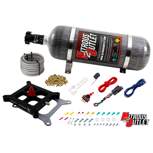 Nitrous Outlet 4150 Stinger 2 Dry Race System - Braided Hoses/.178 Trashcan Nitrous Solenoid/Universal Solenoid Bracket - ...