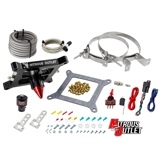 Nitrous Outlet 4150 Stinger 3 Dry Race System - Braided Hoses/.178 Trashcan Nitrous Solenoid/Universal Solenoid Bracket - ...