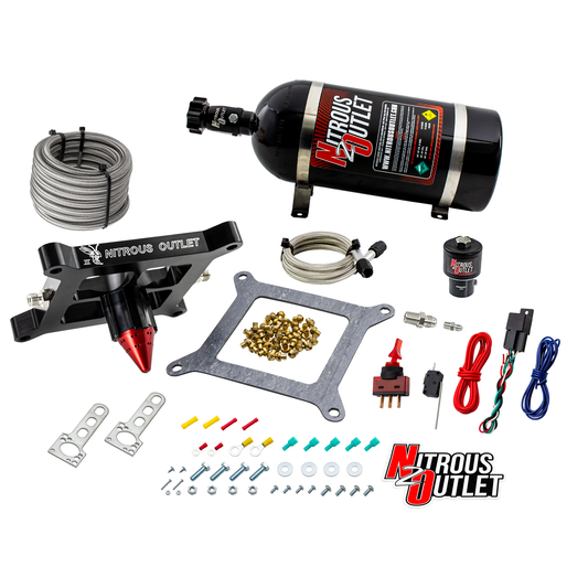 Nitrous Outlet 4150 Stinger 3 Dry Race System - Braided Hoses/.178 Trashcan Nitrous Solenoid/Universal Solenoid Bracket - ...