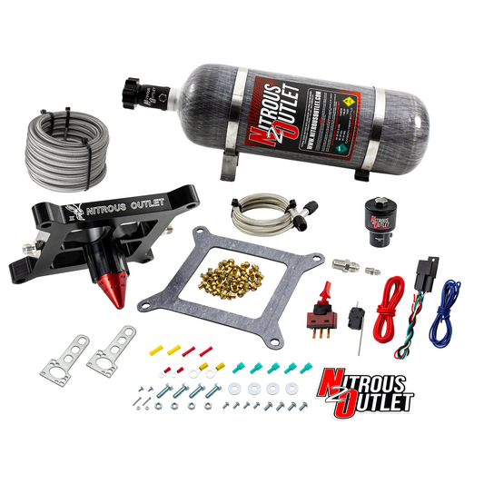 Nitrous Outlet 4150 Stinger 3 Dry Race System - Braided Hoses/.178 Trashcan Nitrous Solenoid/Universal Solenoid Bracket - ...