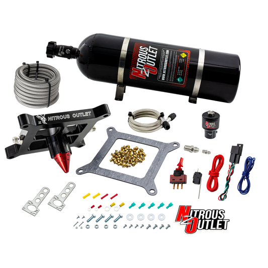 Nitrous Outlet 4150 Stinger 3 Dry Race System - Braided Hoses/.178 Trashcan Nitrous Solenoid/Universal Solenoid Bracket - ...