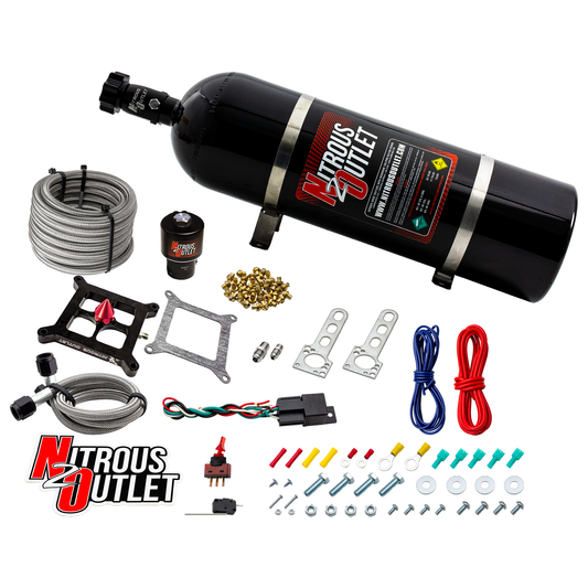 Nitrous Outlet 4150 Stinger 4 Dry Race System - Braided Hoses/.178 Trashcan Nitrous Solenoid/Universal Solenoid Bracket - ...