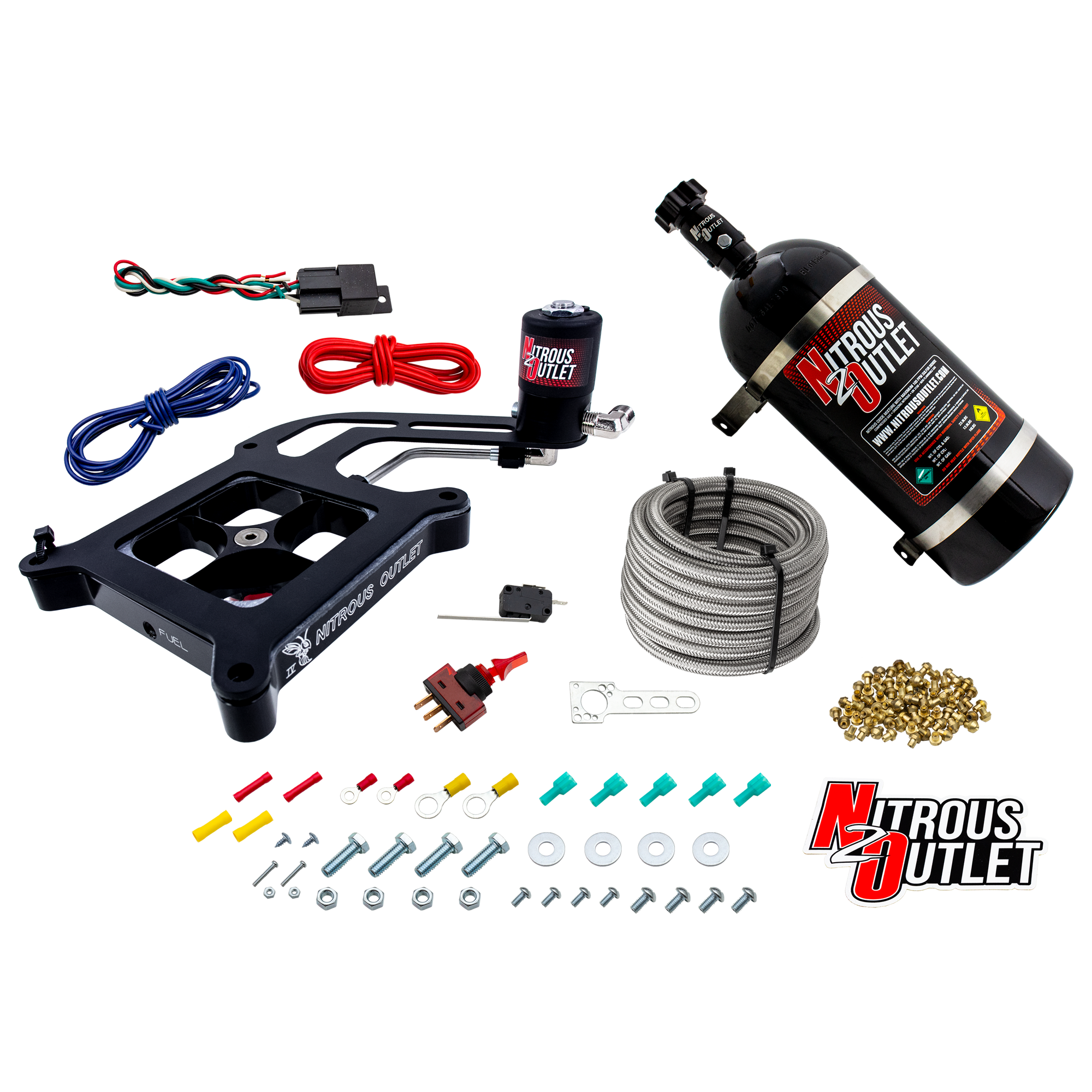 Nitrous Outlet 4150 Stinger 4 Dry System - Hard-line/.122 Nitrous Solenoid/Boomerang Solenoid Bracket - (50-500 HP)(10lb B...