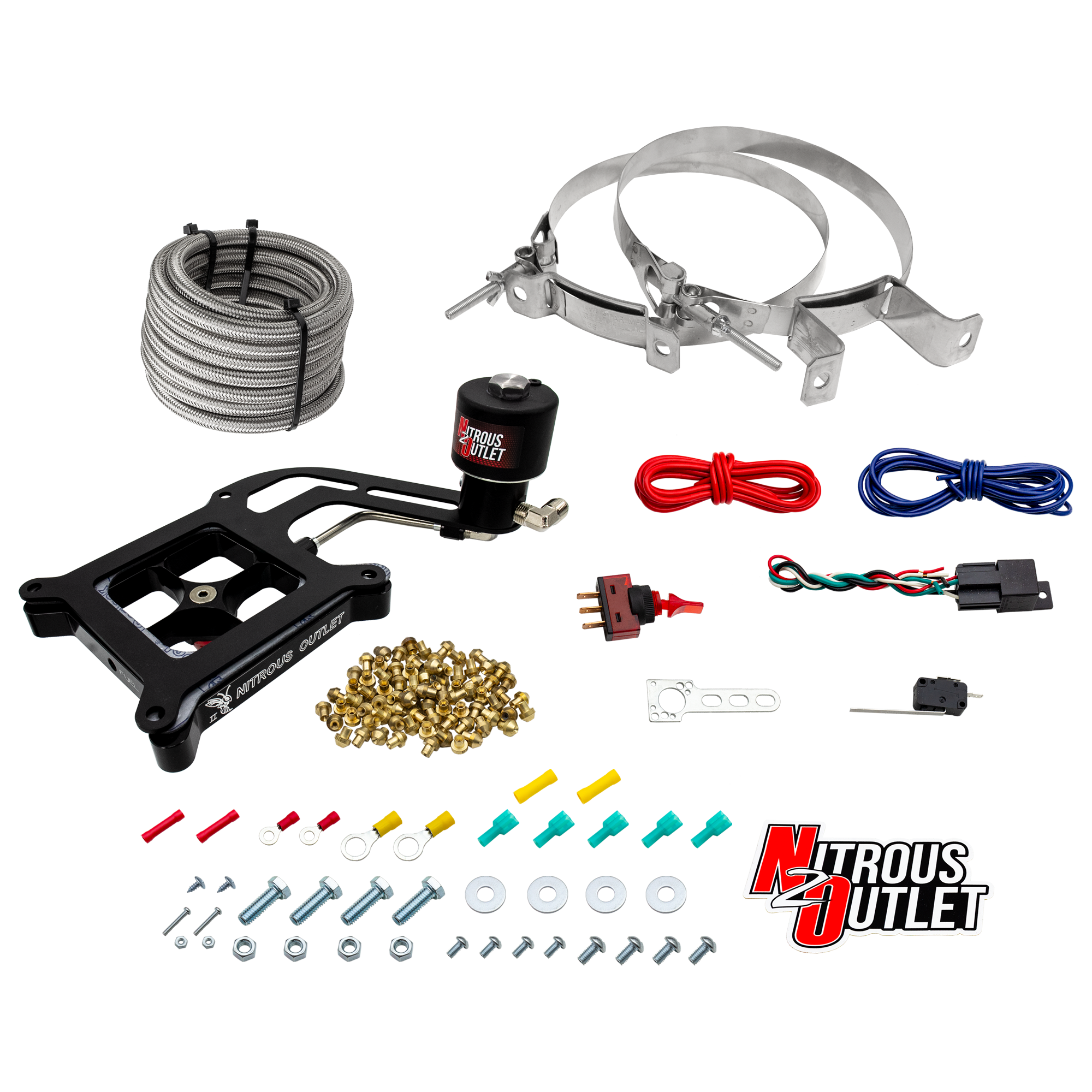 Nitrous Outlet 4150 Stinger 2 Dry Race System - Hard-line/.178 Trashcan Nitrous Solenoid/Boomerang Solenoid Bracket - (50-...