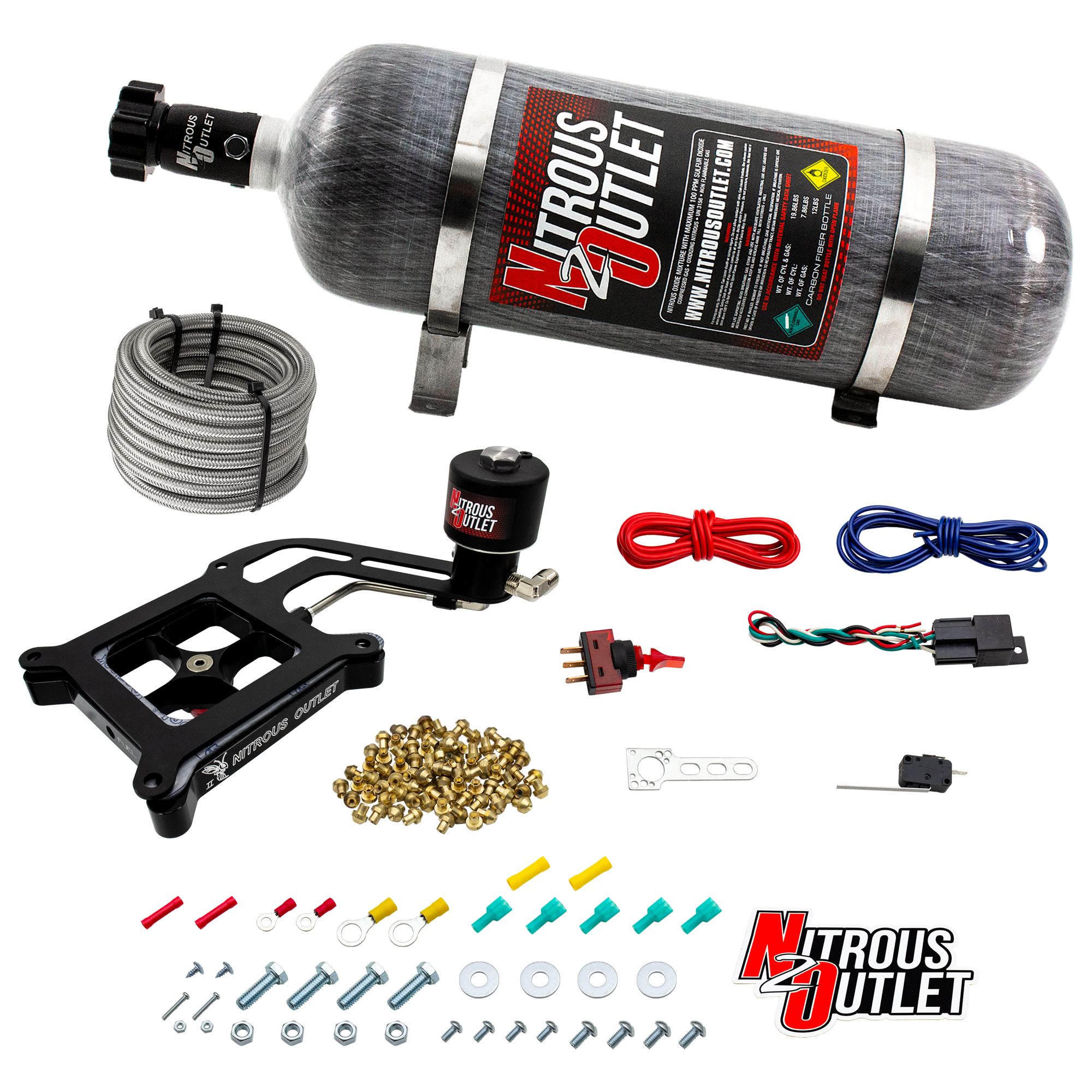 Nitrous Outlet 4150 Stinger 2 Dry Race System - Hard-line/.178 Trashcan Nitrous Solenoid/Boomerang Solenoid Bracket - (50-...