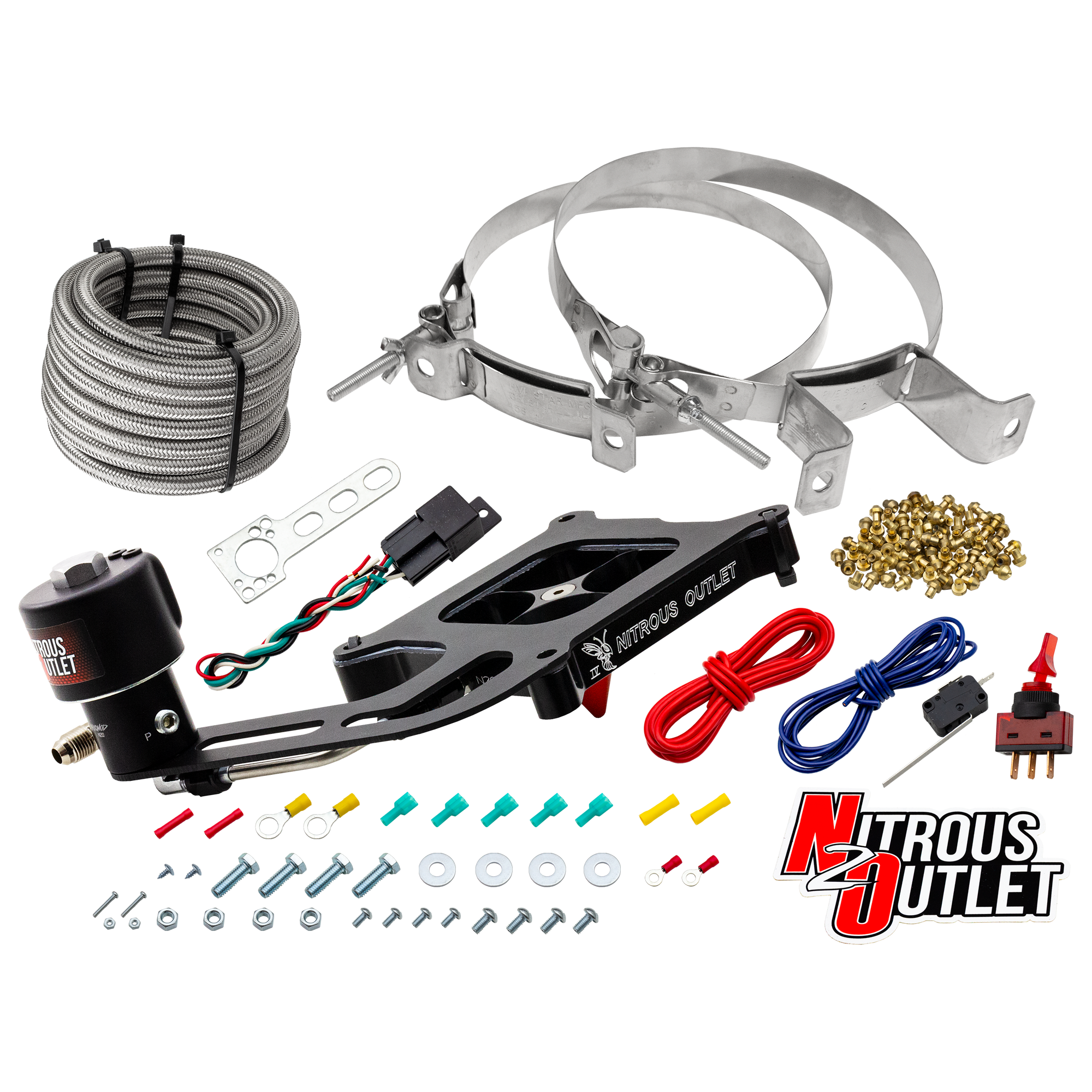 Nitrous Outlet 4150 Stinger 4 Dry Race System - Hard-line/.178 Trashcan Nitrous Solenoid/Boomerang Solenoid Bracket - (50-...