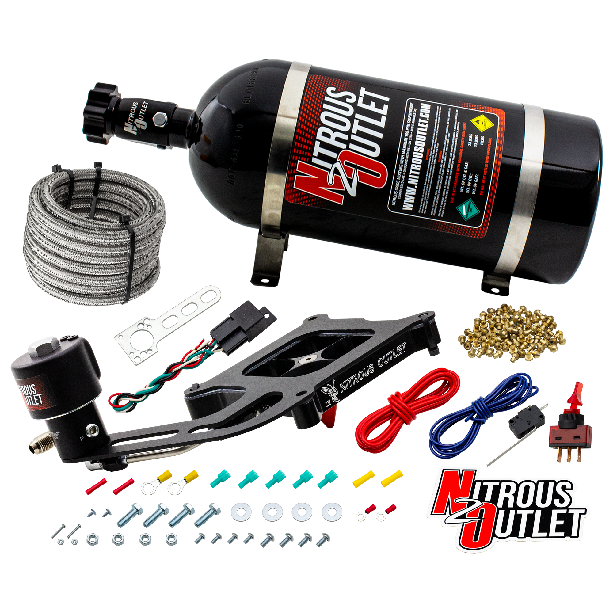 Nitrous Outlet 4150 Stinger 4 Dry Race System - Hard-line/.178 Trashcan Nitrous Solenoid/Boomerang Solenoid Bracket - (50-...