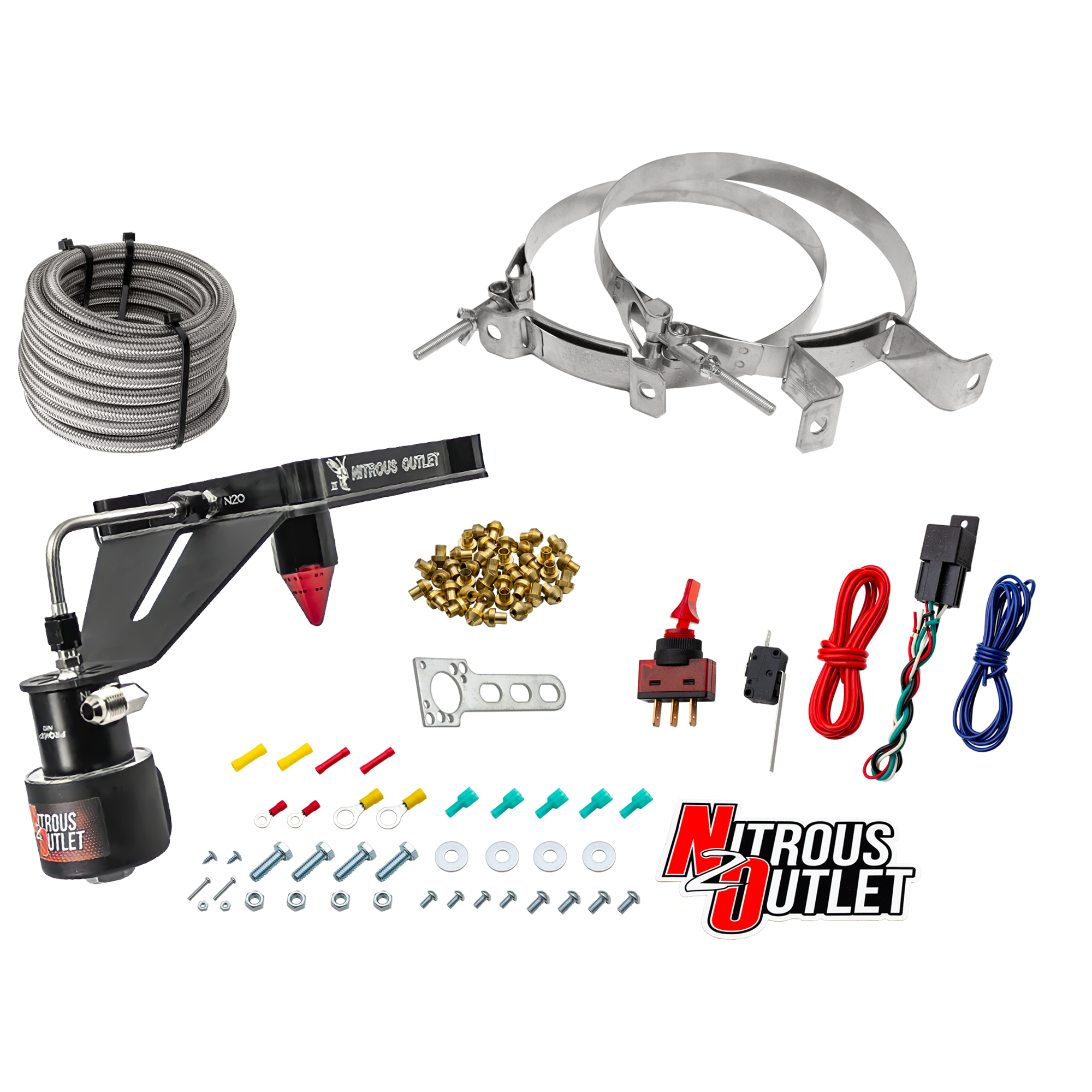 Nitrous Outlet 4150 Stinger 3 Dry Race System - Hard-line/.178 Trashcan Solenoid Nitrous Solenoid/Deep Break Solenoid Brac...