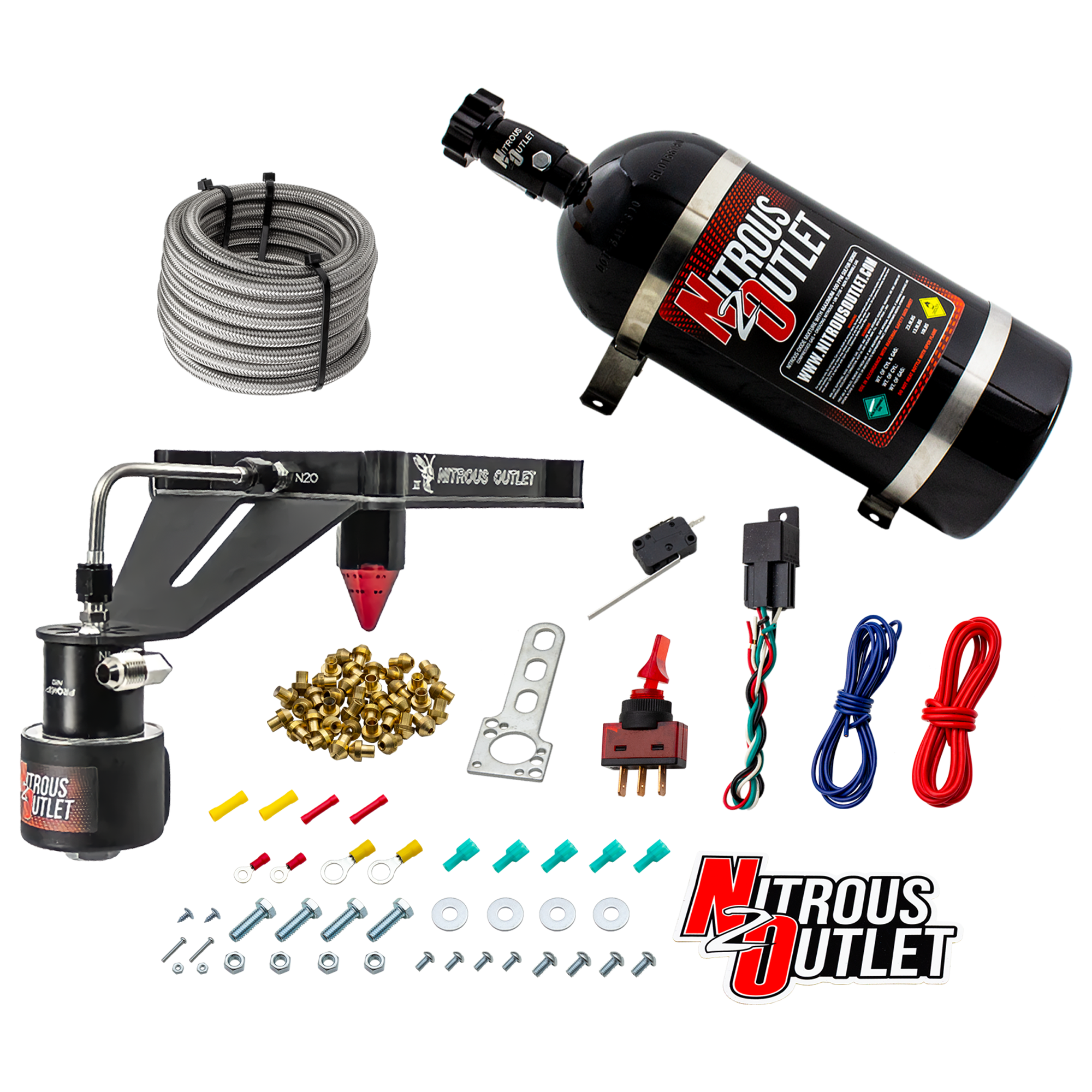 Nitrous Outlet 4150 Stinger 3 Dry Race System - Hard-line/.178 Trashcan Solenoid Nitrous Solenoid/Deep Break Solenoid Brac...