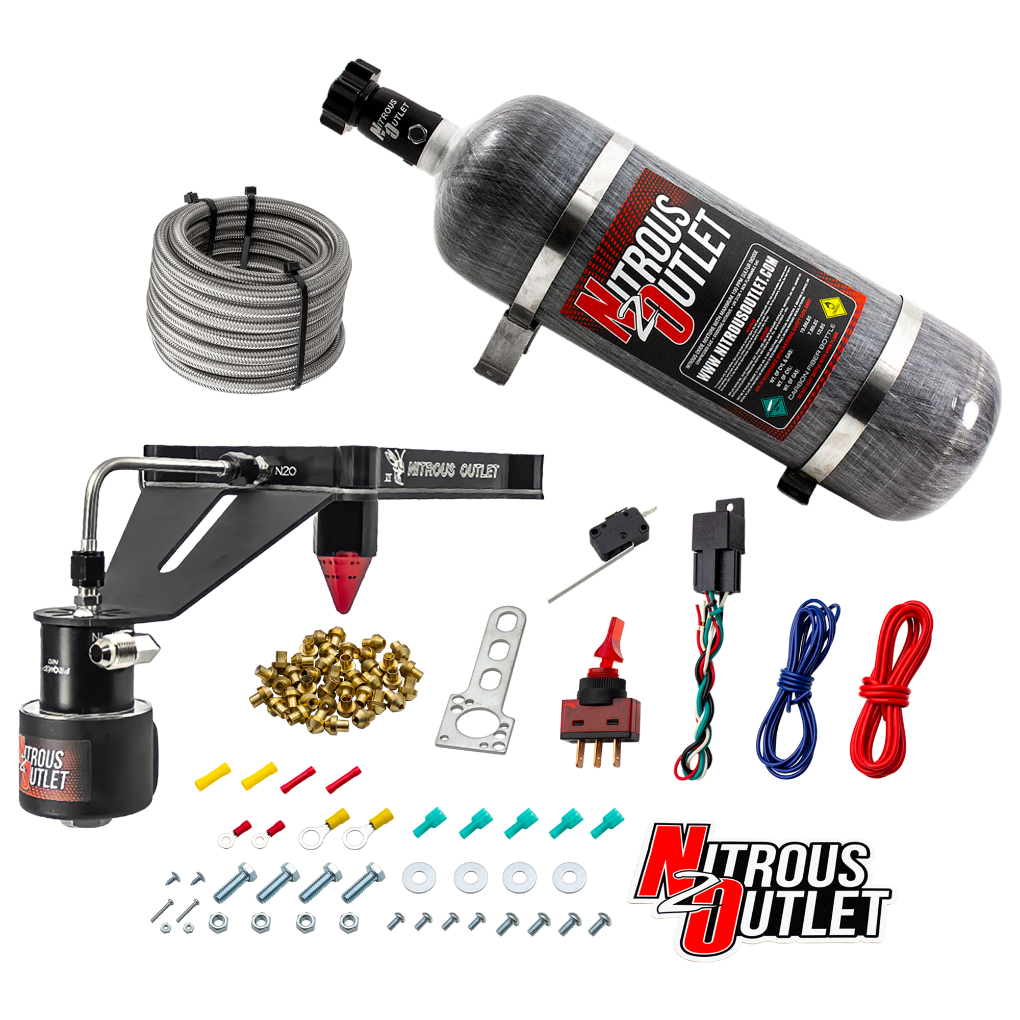 Nitrous Outlet 4150 Stinger 3 Dry Race System - Hard-line/.178 Trashcan Solenoid Nitrous Solenoid/Deep Break Solenoid Brac...