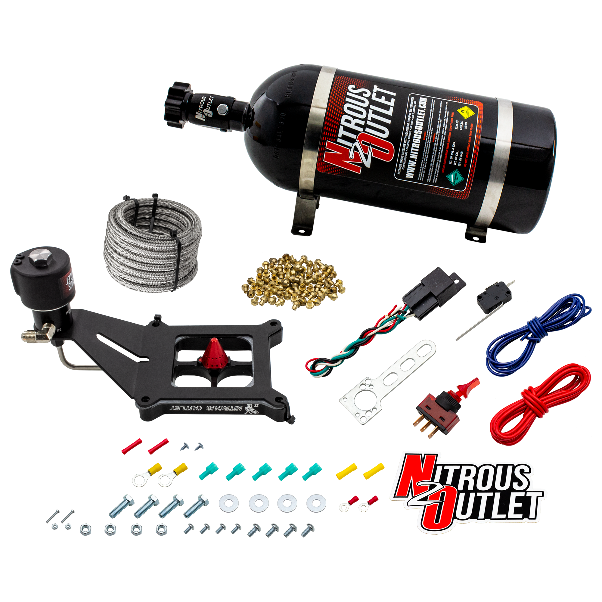 Nitrous Outlet 4150 Stinger 2 Dry Race System - Hard-line/.178 Trashcan Solenoid Nitrous Solenoid/Deep Break Solenoid Brac...