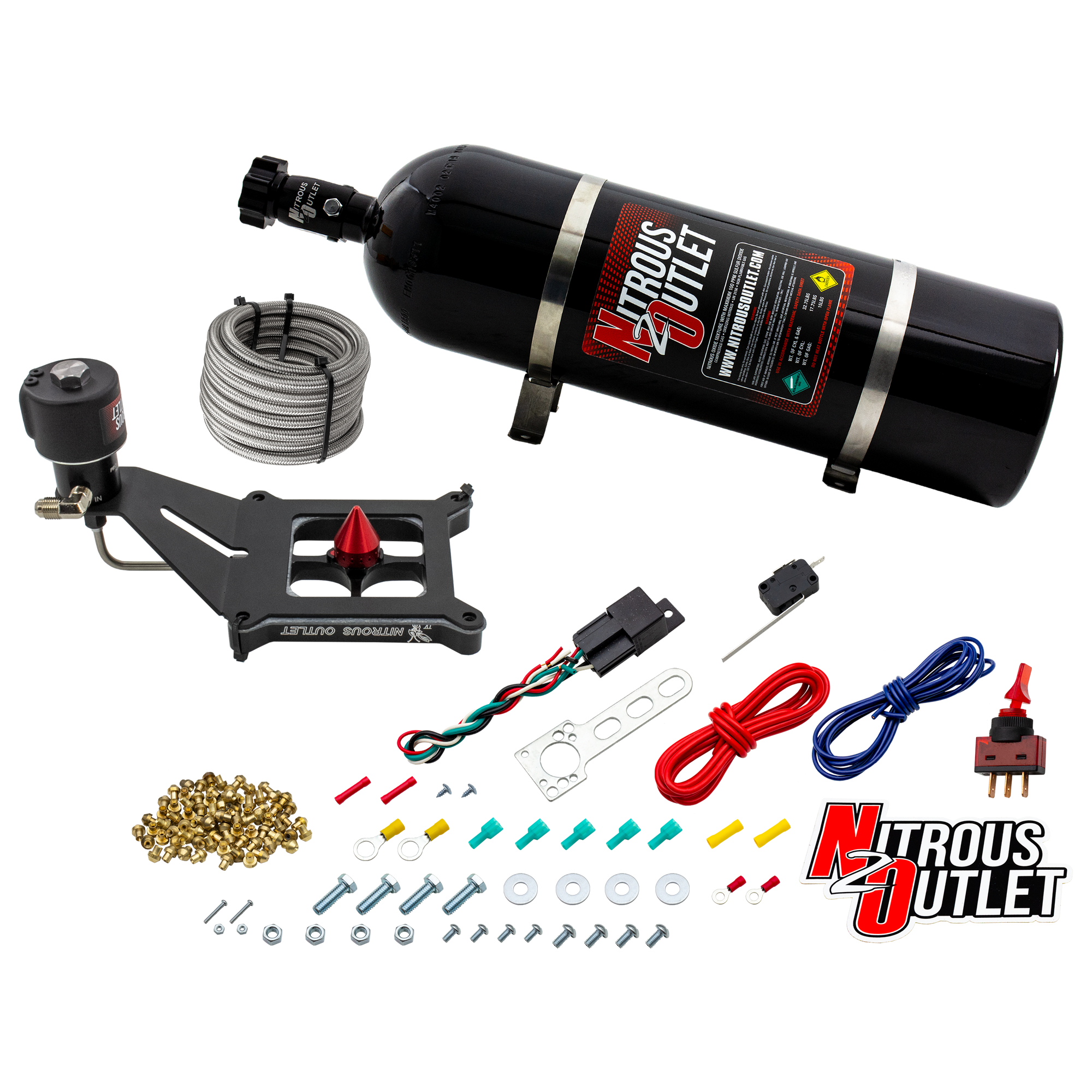 Nitrous Outlet 4150 Stinger 4 Dry Race System - Hard-line/.178 Trashcan Solenoid Nitrous Solenoid/Deep Break Solenoid Brac...