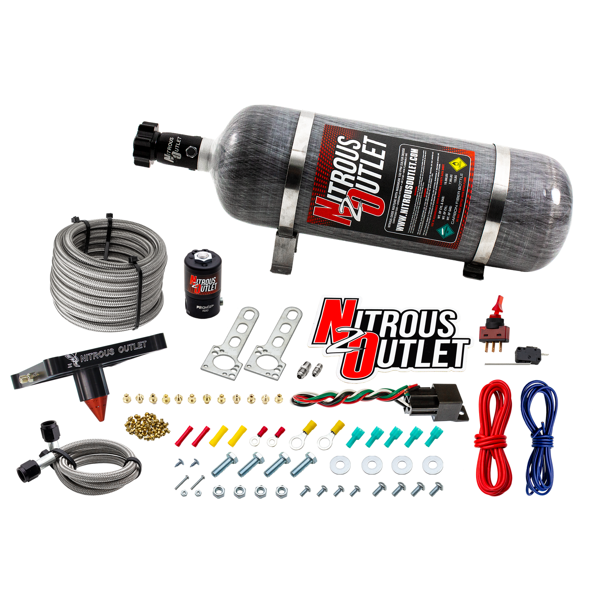 Nitrous Outlet 4500 Stinger 3 Dry System - Braided Hoses/.122 Nitrous Solenoid/Universal Solenoid Bracket - (50-500 HP)(12...