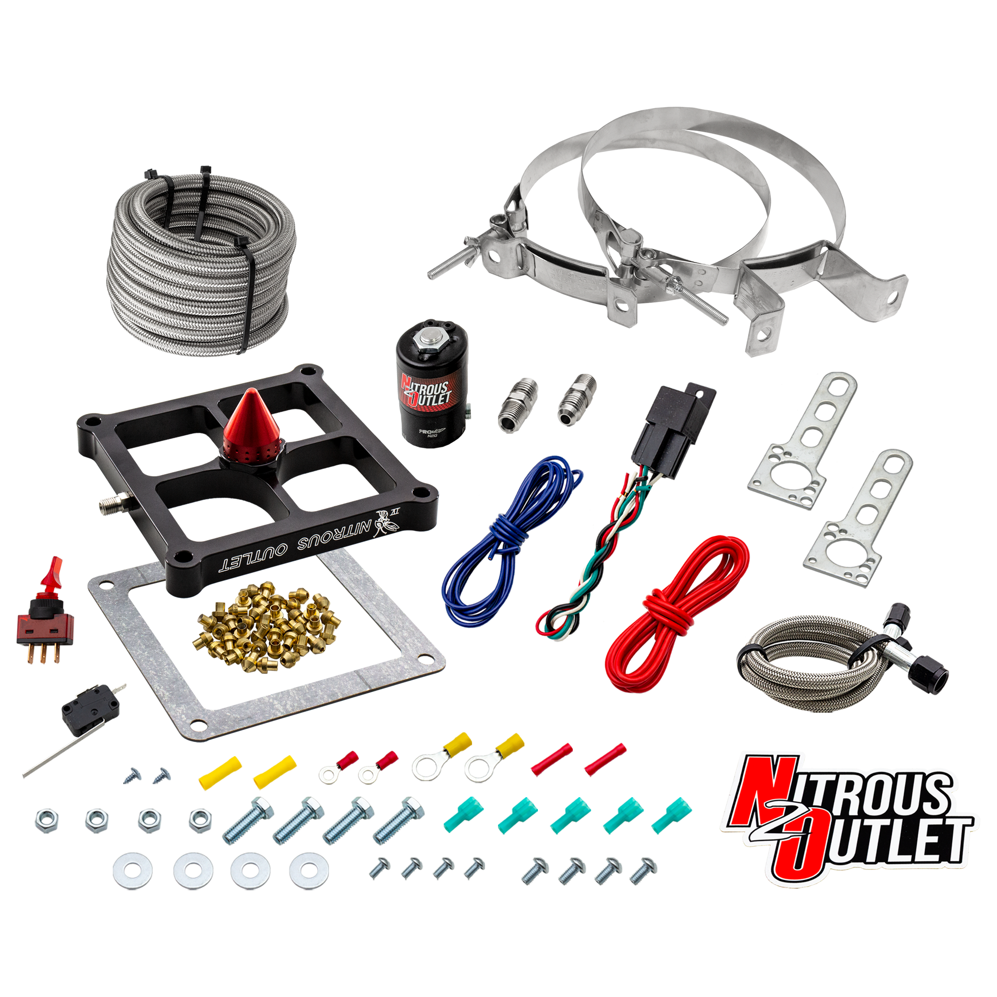 Nitrous Outlet 4500 Stinger 4 Dry System - Braided Hoses/.122 Nitrous Solenoid/Universal Solenoid Bracket - (50-500 HP)(No...