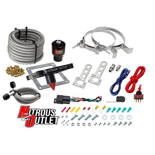 Nitrous Outlet 4500 Stinger 3 Dry Race System - Braided Hoses/.178 Trashcan Nitrous Solenoid/Universal Solenoid Bracket - ...