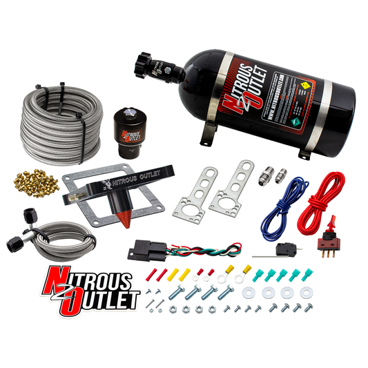 Nitrous Outlet 4500 Stinger 3 Dry Race System - Braided Hoses/.178 Trashcan Nitrous Solenoid/Universal Solenoid Bracket - ...