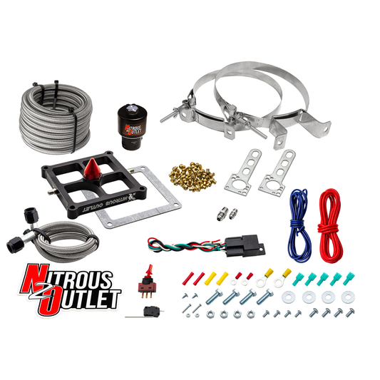 Nitrous Outlet 4500 Stinger 4 Dry Race System - Braided Hoses/.178 Trashcan Nitrous Solenoid/Universal Solenoid Bracket - ...