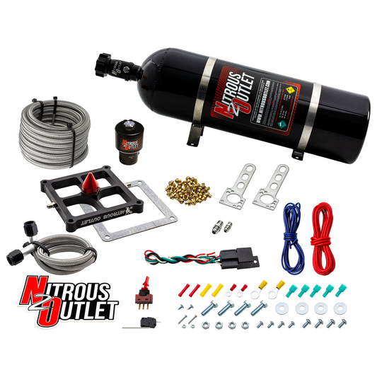 Nitrous Outlet 4500 Stinger 4 Dry Race System - Braided Hoses/.178 Trashcan Nitrous Solenoid/Universal Solenoid Bracket - ...