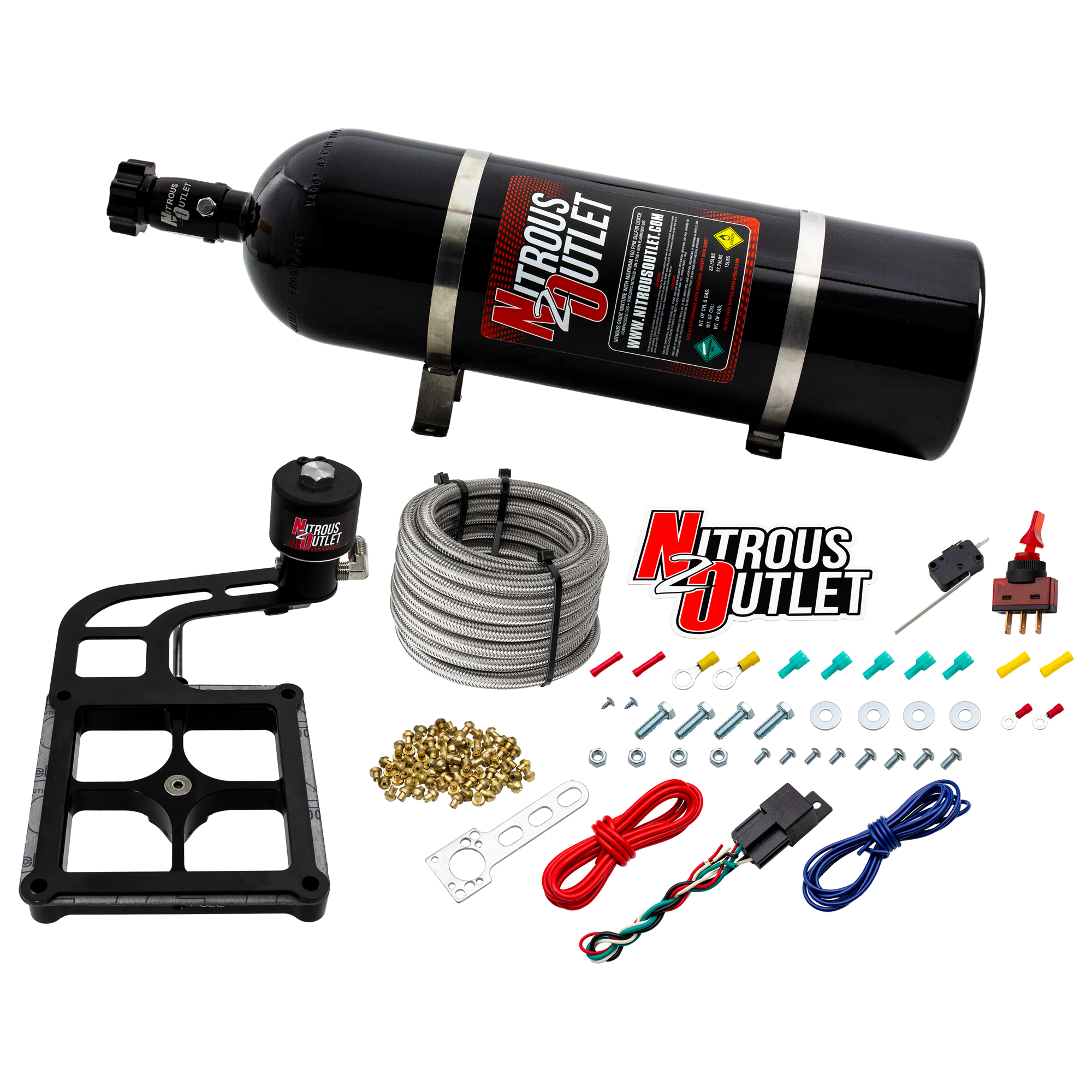 Nitrous Outlet 4500 Stinger 2 Dry Race System - Hard-line/.178 Trashcan Nitrous Solenoid/Boomerang Solenoid Bracket - (50-...
