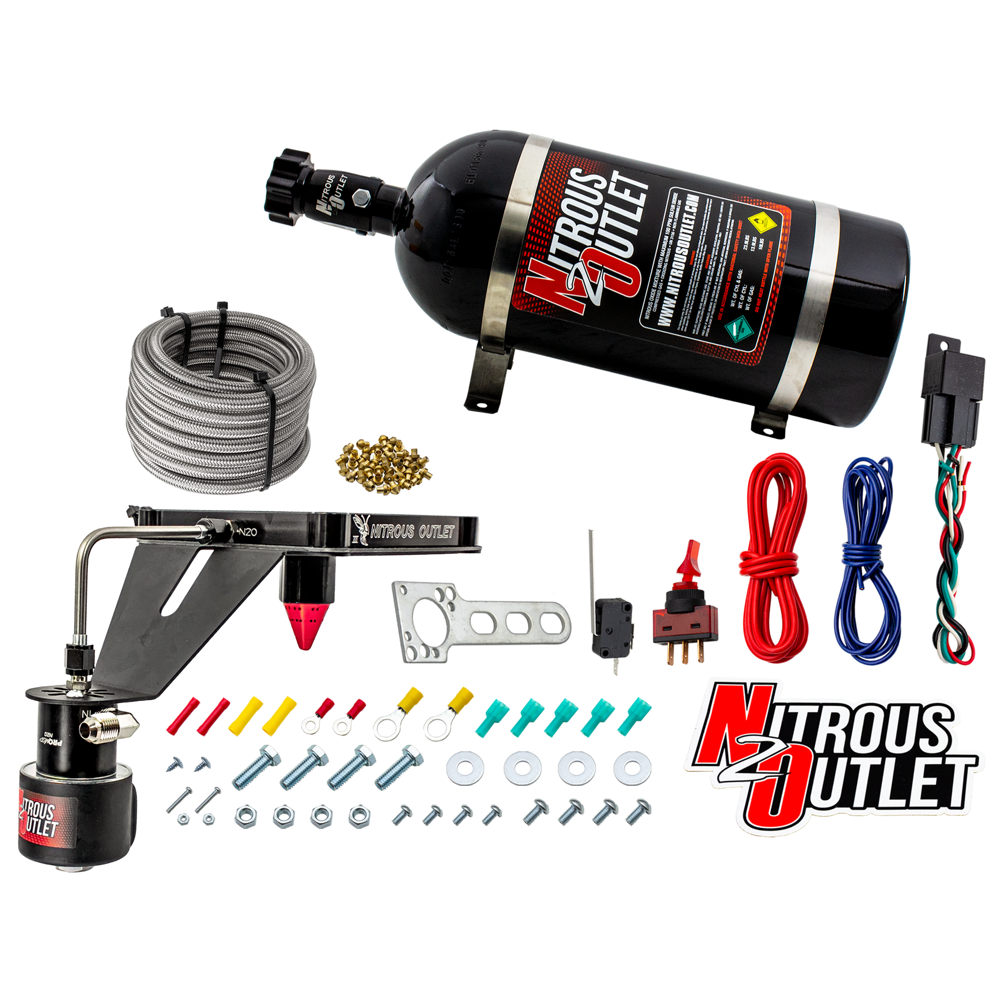 Nitrous Outlet 4500 Stinger 3 Dry Race System - Hard-line/.178 Trashcan Solenoid Nitrous Solenoid/Deep Break Solenoid Brac...