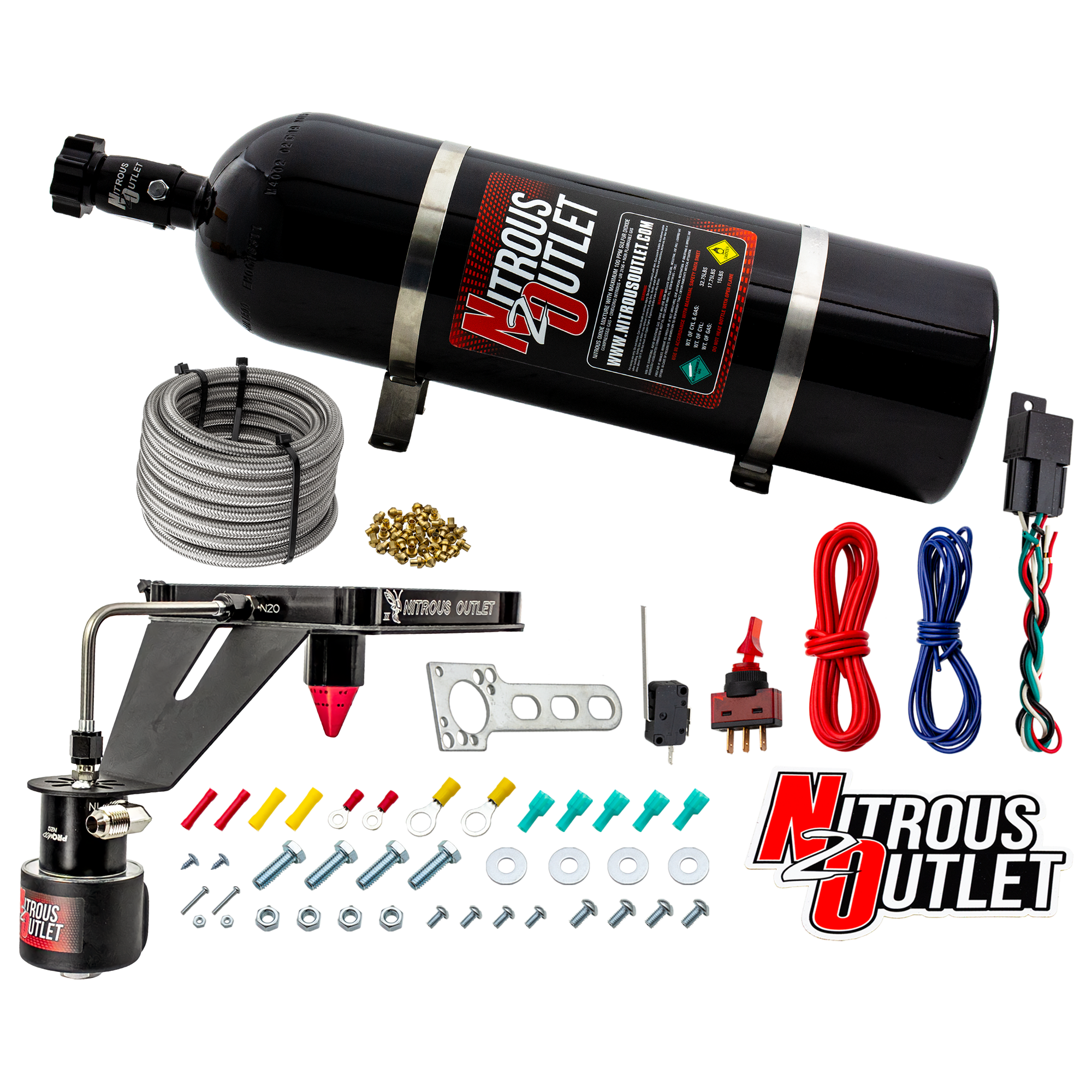 Nitrous Outlet 4500 Stinger 3 Dry Race System - Hard-line/.178 Trashcan Solenoid Nitrous Solenoid/Deep Break Solenoid Brac...