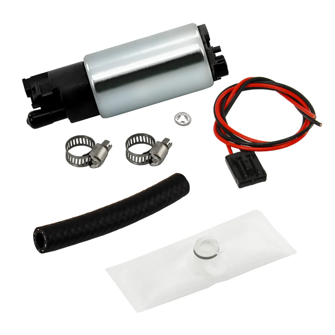 Nitrous Outlet Dedicated Fuel Pump Kit - 265lph @ 45psi fuel pump, 18" long harness,  Filter sock, 1 ft of submersible hos...