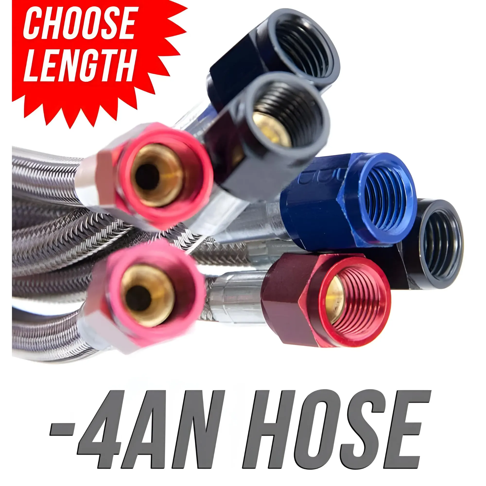 Nitrous Outlet 18" 4AN Stainless Braided Hose (Black B-Nuts)
