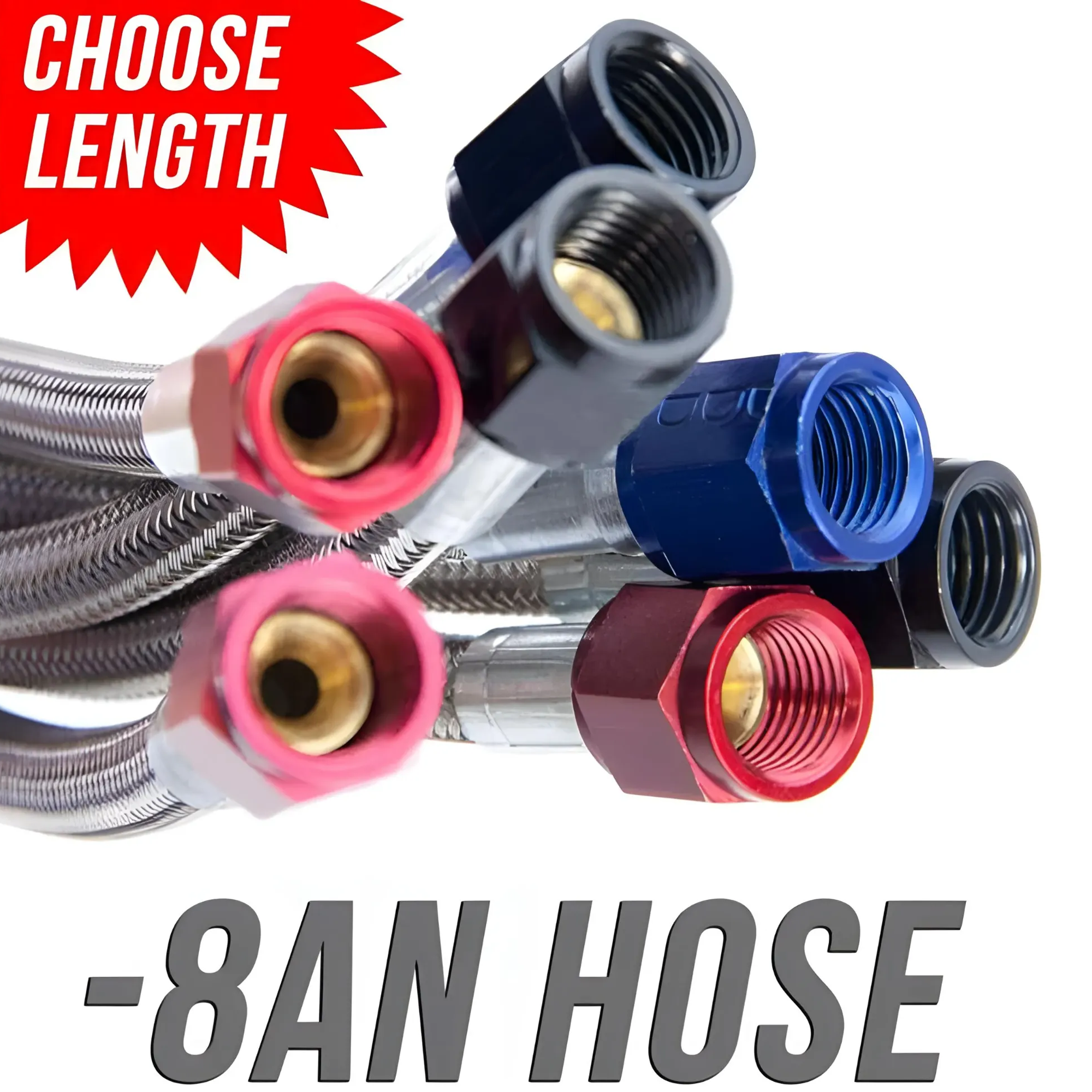 Nitrous Outlet 18" 8AN Stainless Braided Hose (Blue B-Nuts)