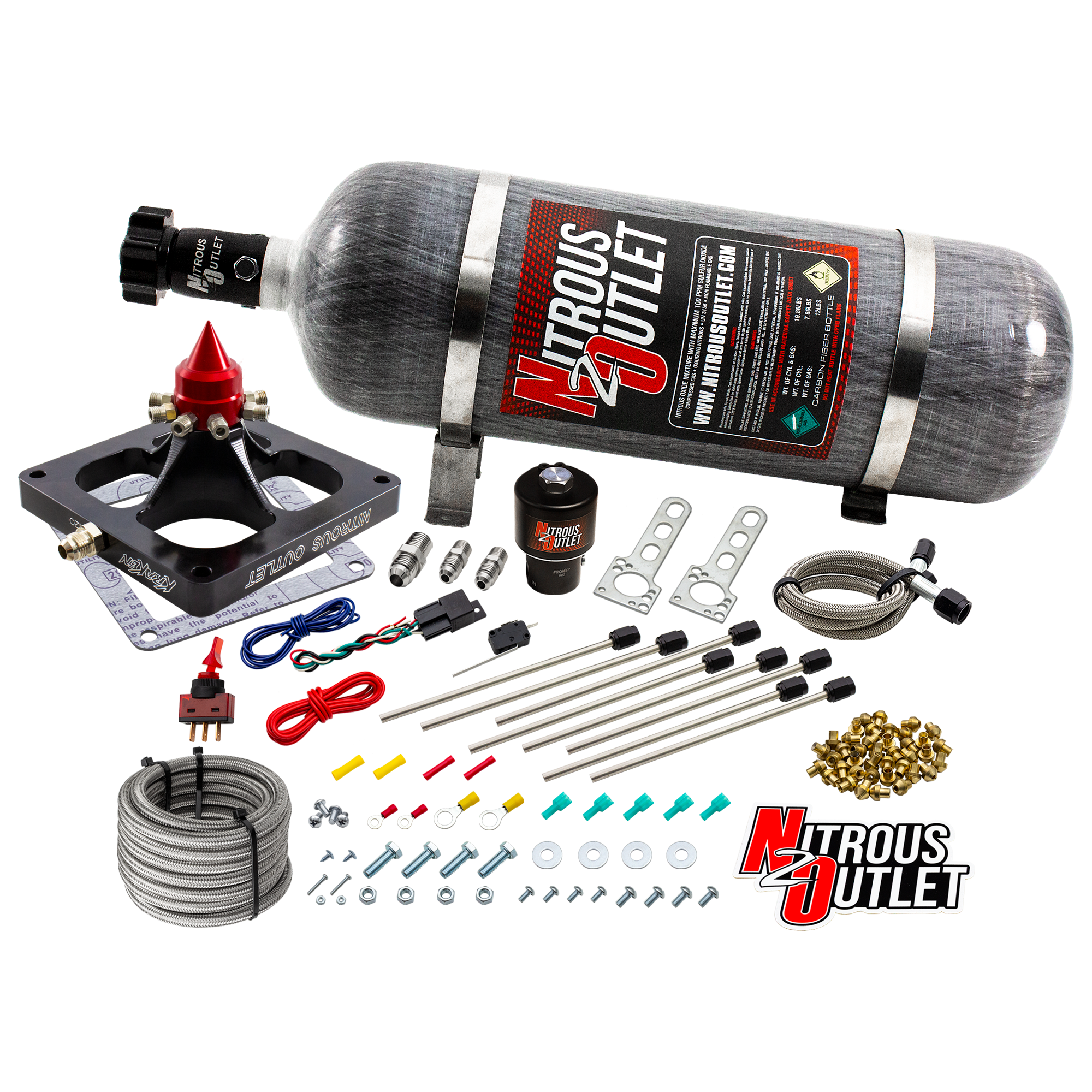 Nitrous Outlet 4500 Dry Kraken Competition Plate System - Braided Hose/.189 Competition Trashcan Nitrous Solenoid/Universa...