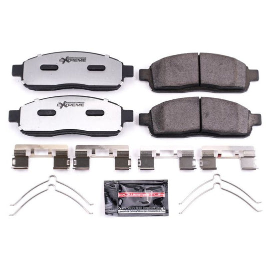 PowerStop Z36 front brake pads for Ford F-150 truck with hardware, designed for performance and towing.