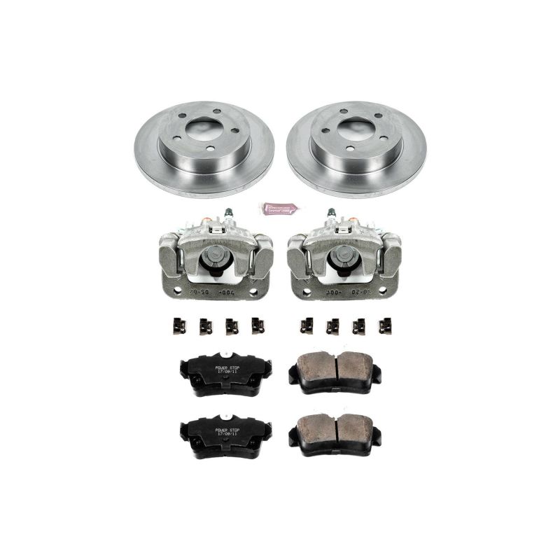 PowerStop OE rear brake kit for Ford Mustang with calipers, includes brake rotors and pads for enhanced stopping power