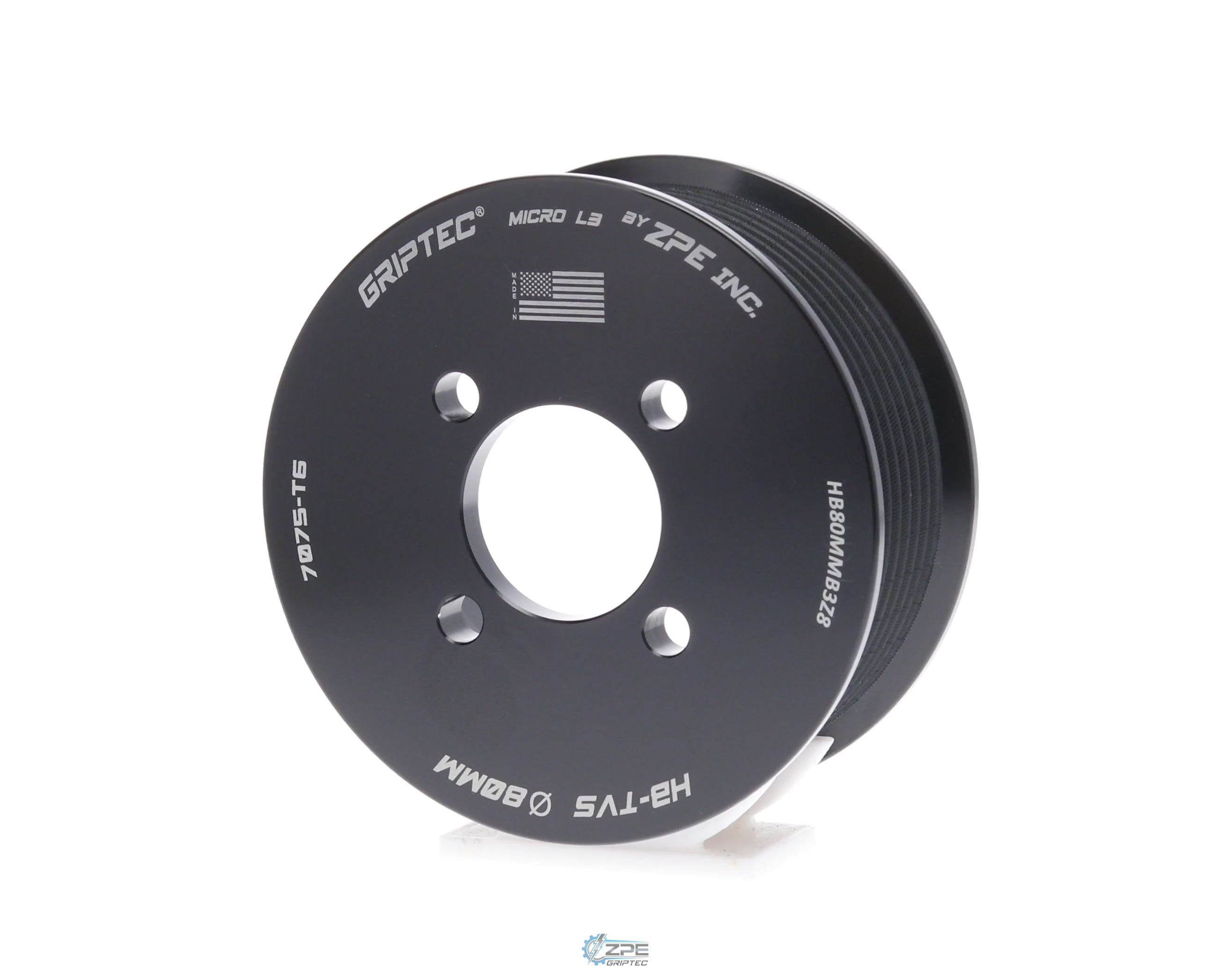 80mm 8 Rib ZPE GripTec® 2pc Magnuson Heartbeat TVS L3 Black Pulley Only