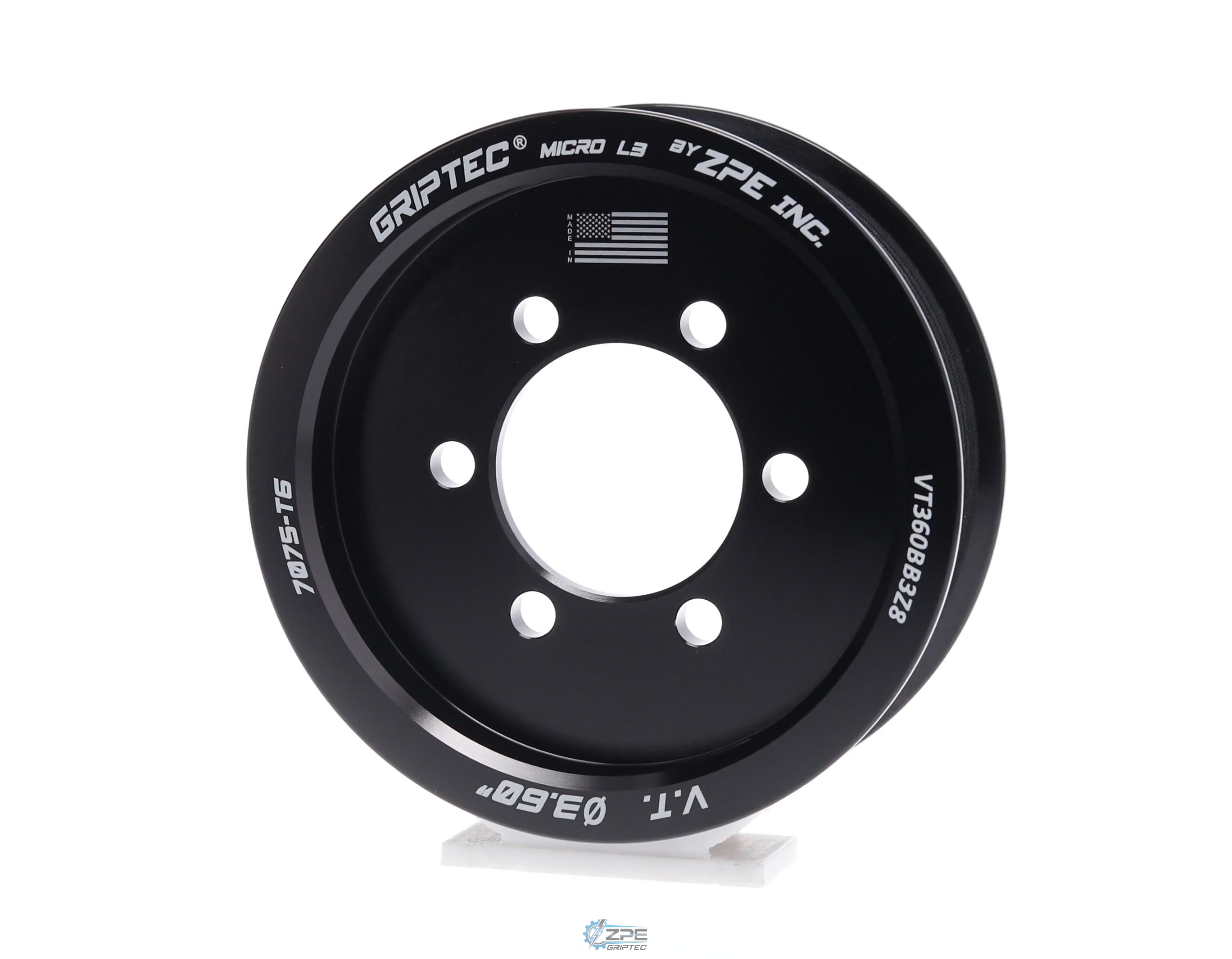 3.60" 8 Rib ZPE GripTec® 2pc Vortech YSi/JT/V3 L3 Black Pulley Only