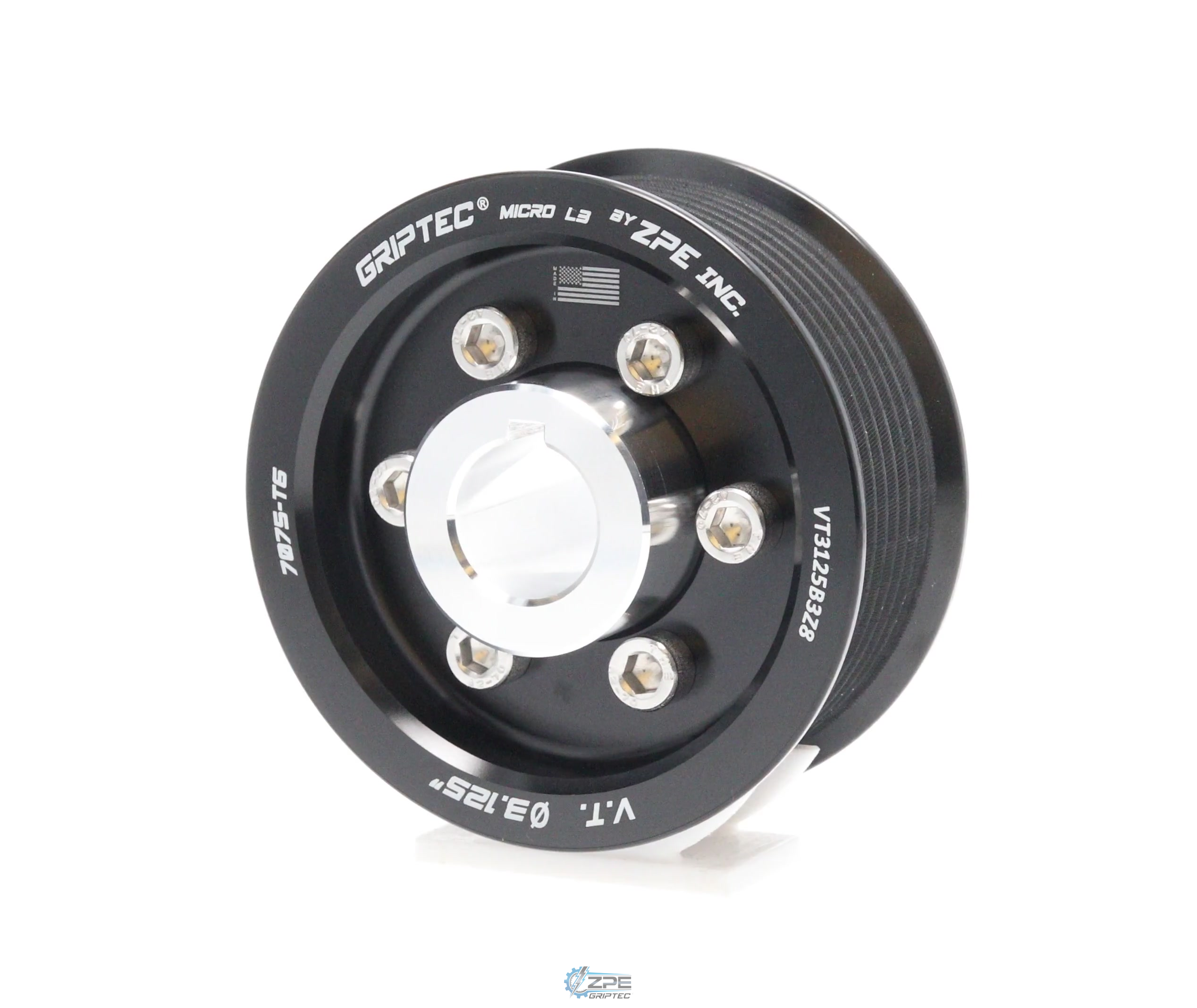 3.125" 8 Rib ZPE GripTec® 2pc Vortech YSi/JT/V3 L3 Black Pulley & Hub Kit