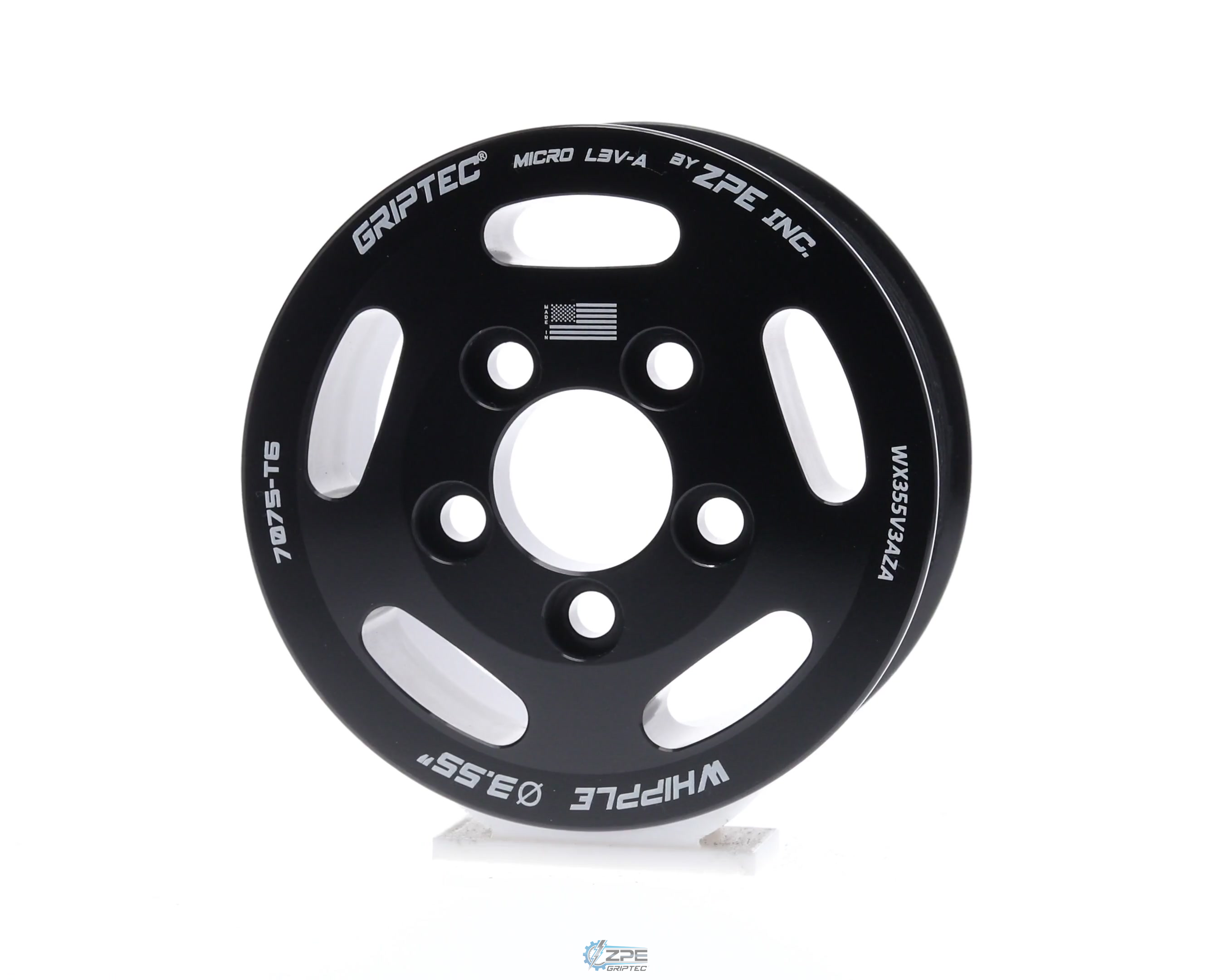 3.55" 10 Rib ZPE GripTec® Whipple 5 Bolt L3V-A Black Pulley Only