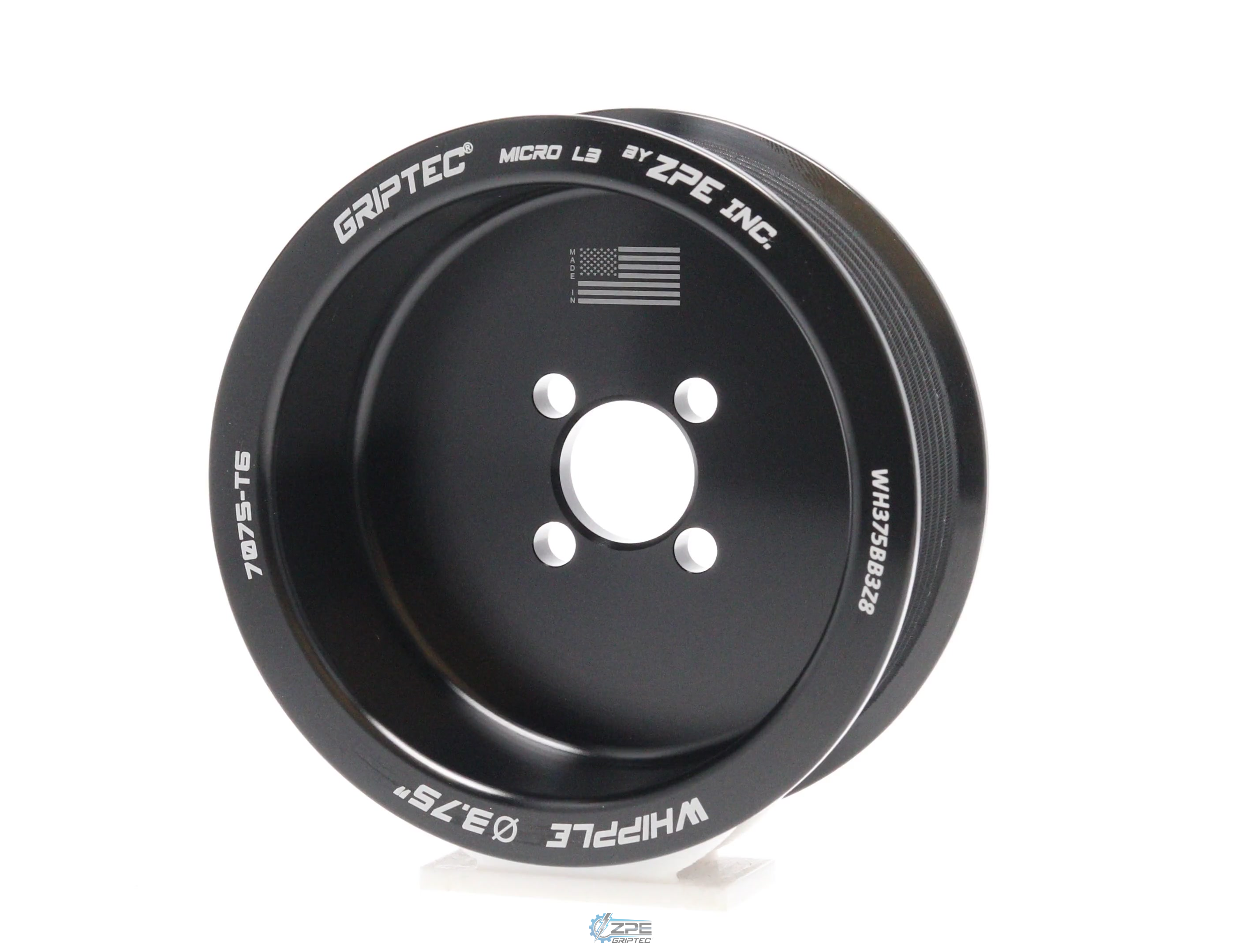 3.75" 8 Rib ZPE GripTec® Whipple Standard L3 Black Pulley