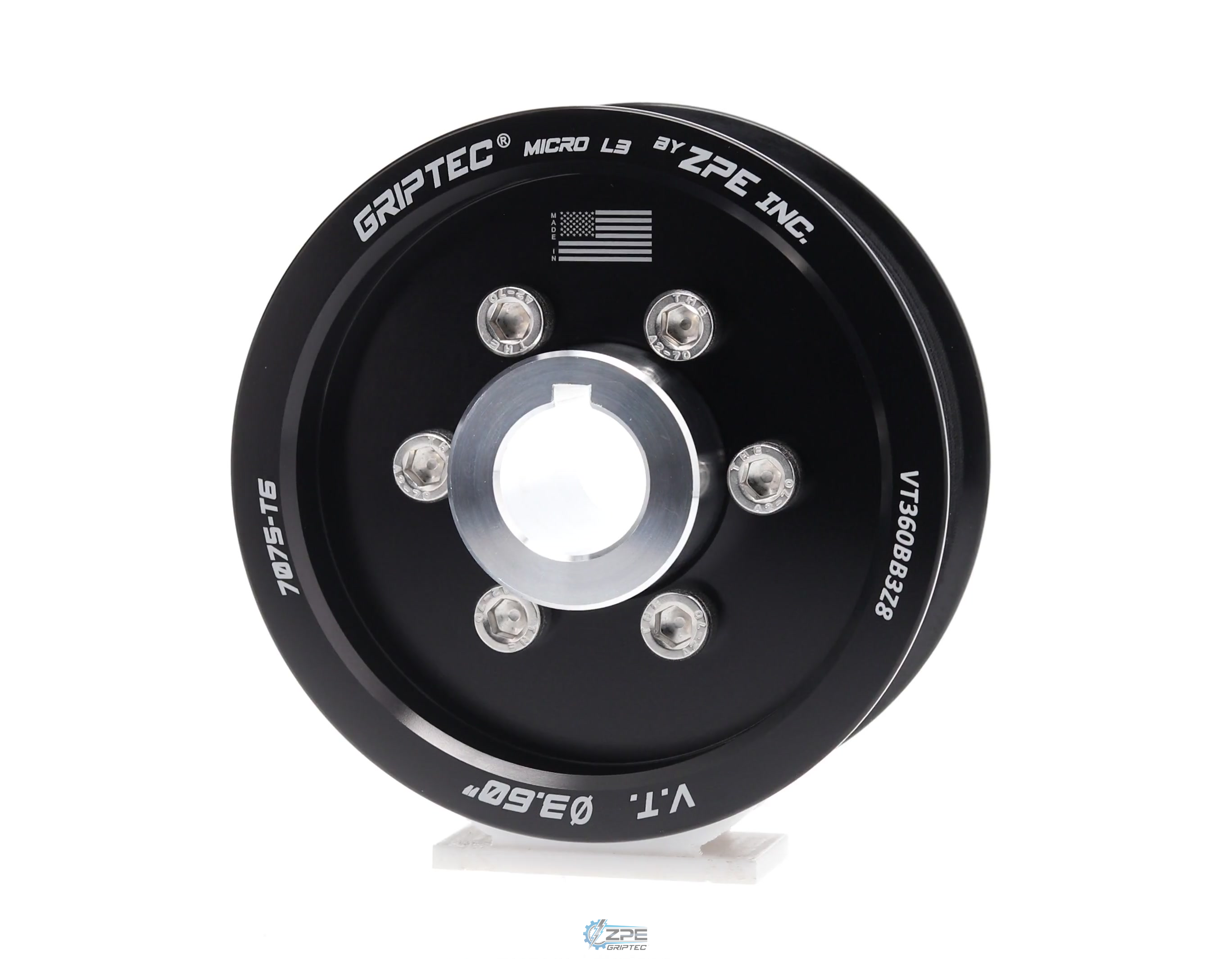 3.60" 8 Rib ZPE GripTec® 2pc Vortech YSi/JT/V3 L3 Black Pulley & Hub Kit