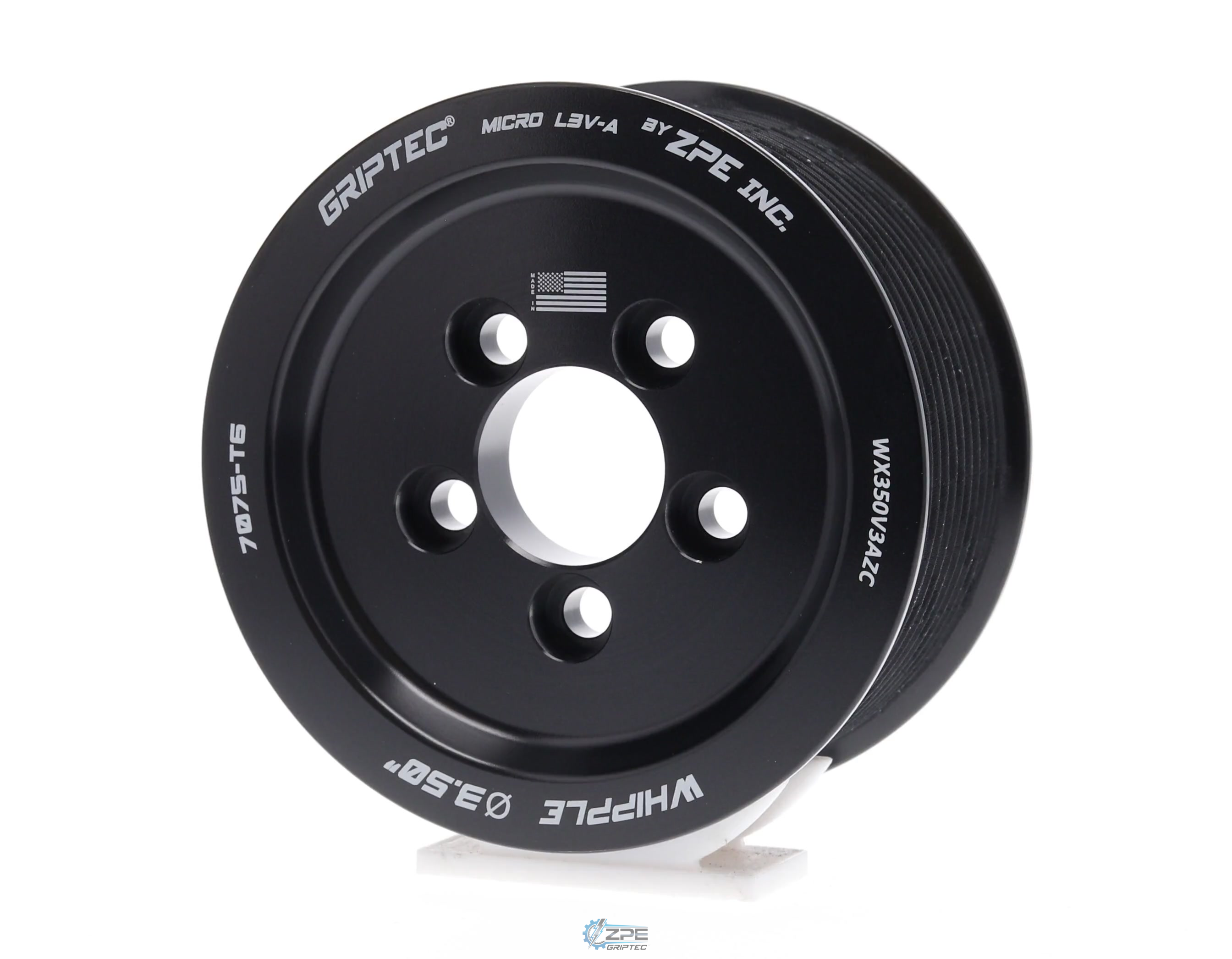 3.50" 12 Rib ZPE GripTec® Whipple 5 Bolt L3V-A Black Pulley Only