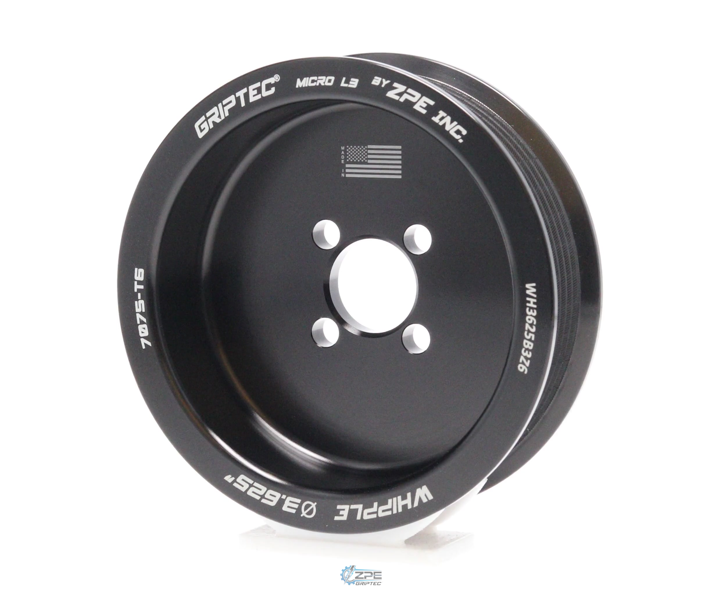 3.625" 6 Rib ZPE GripTec® Whipple Standard L3 Black Pulley
