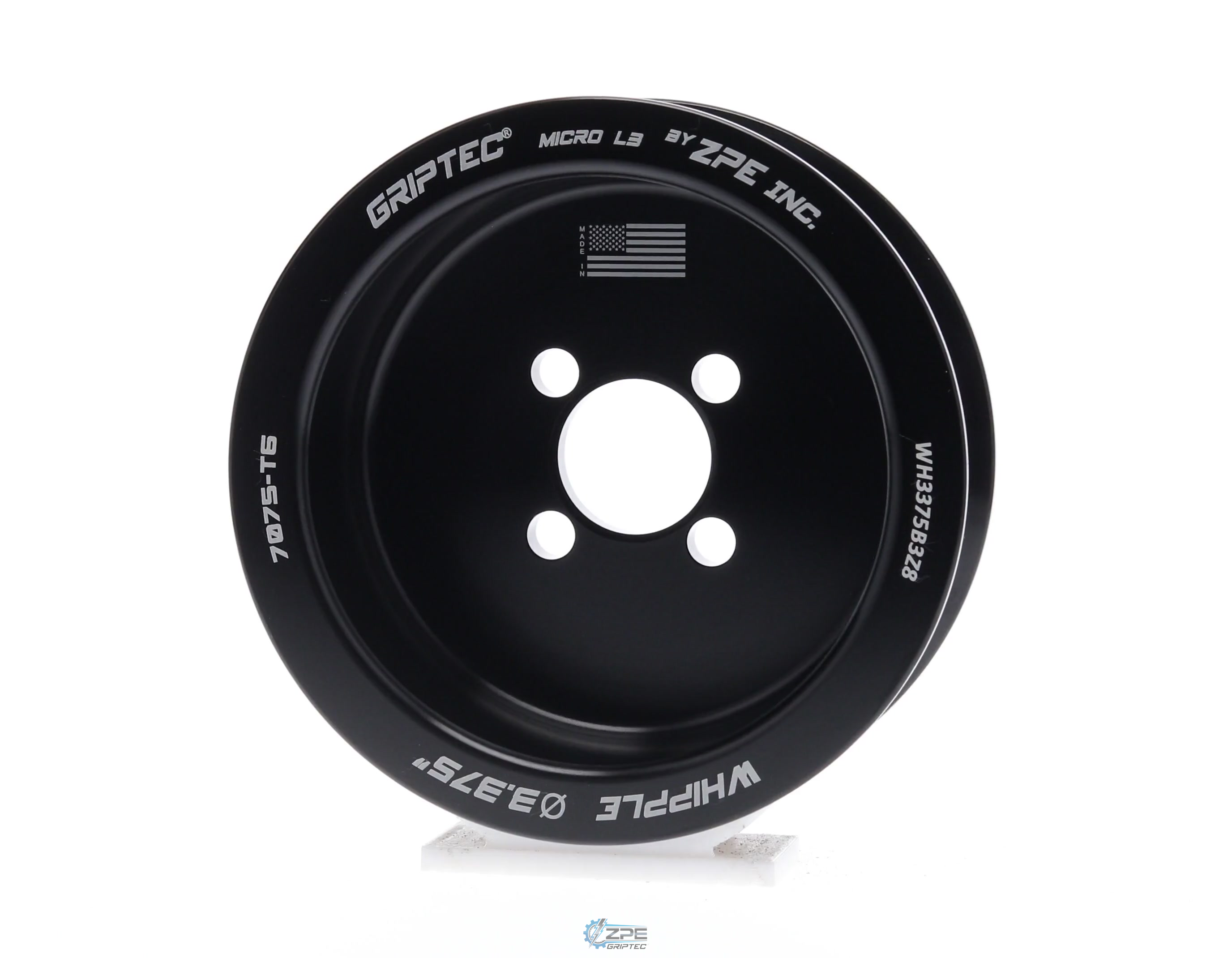 3.375" 8 Rib ZPE GripTec® Whipple Standard L3 Black Pulley