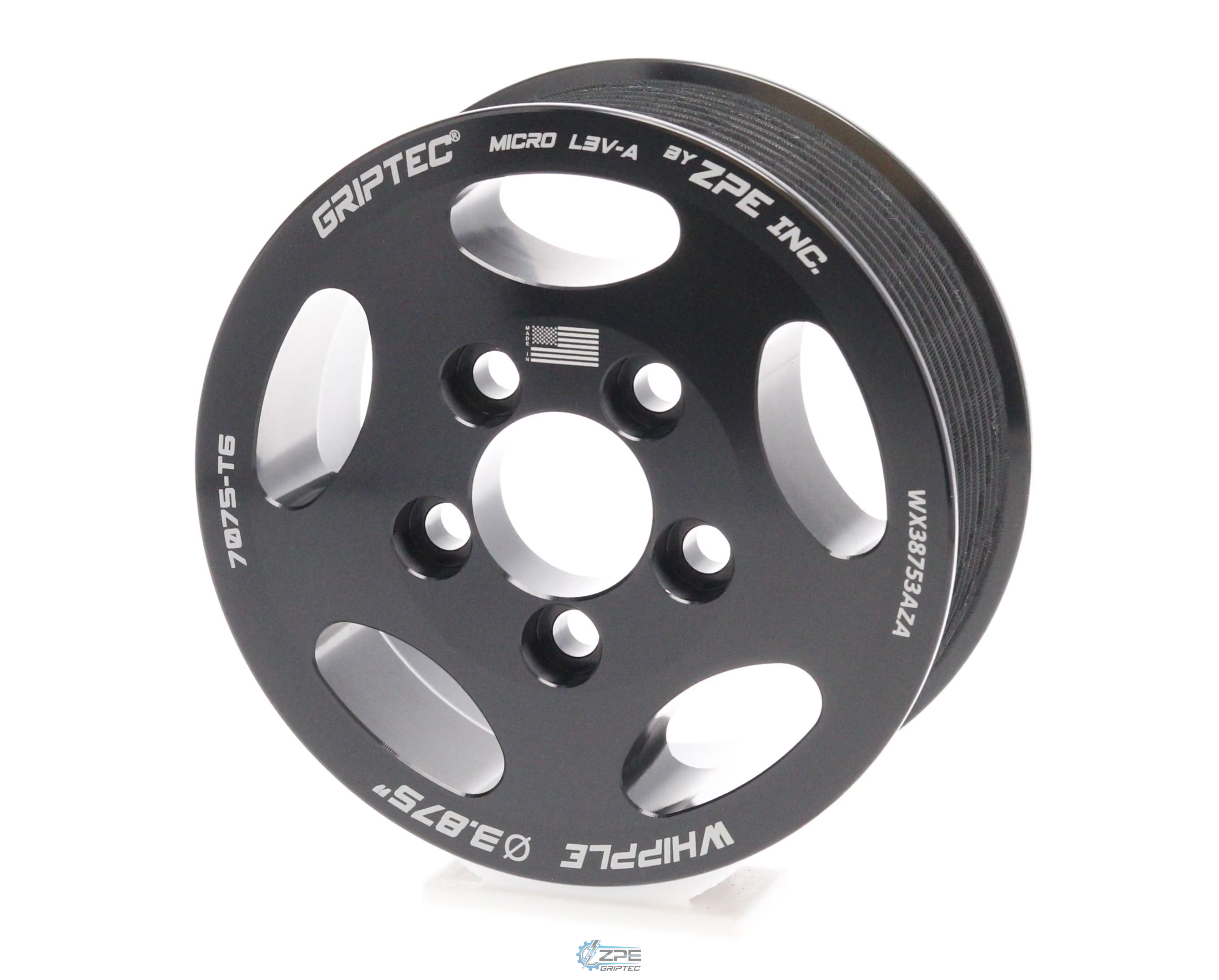 3.875" 10 Rib ZPE GripTec® Whipple 5 Bolt L3V-A Black Pulley Only