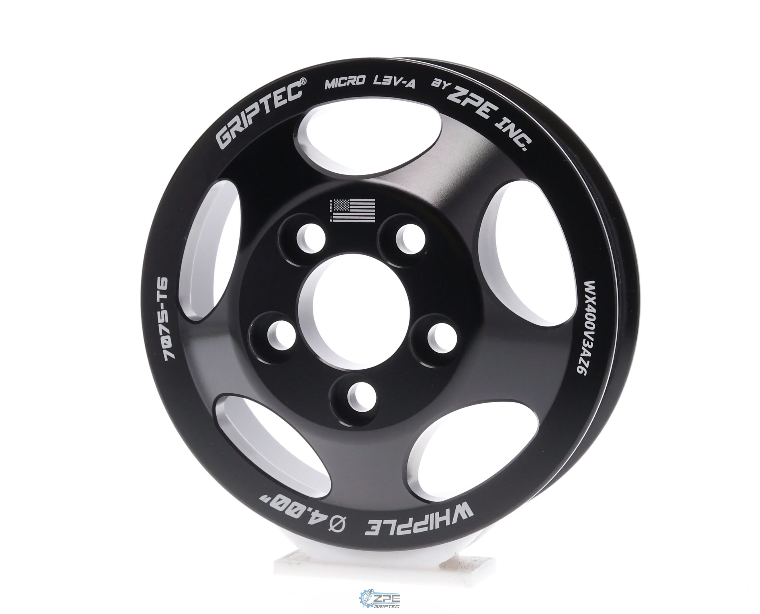 4.00" 6 Rib ZPE GripTec® Whipple 5 Bolt L3V-A Black Pulley Only