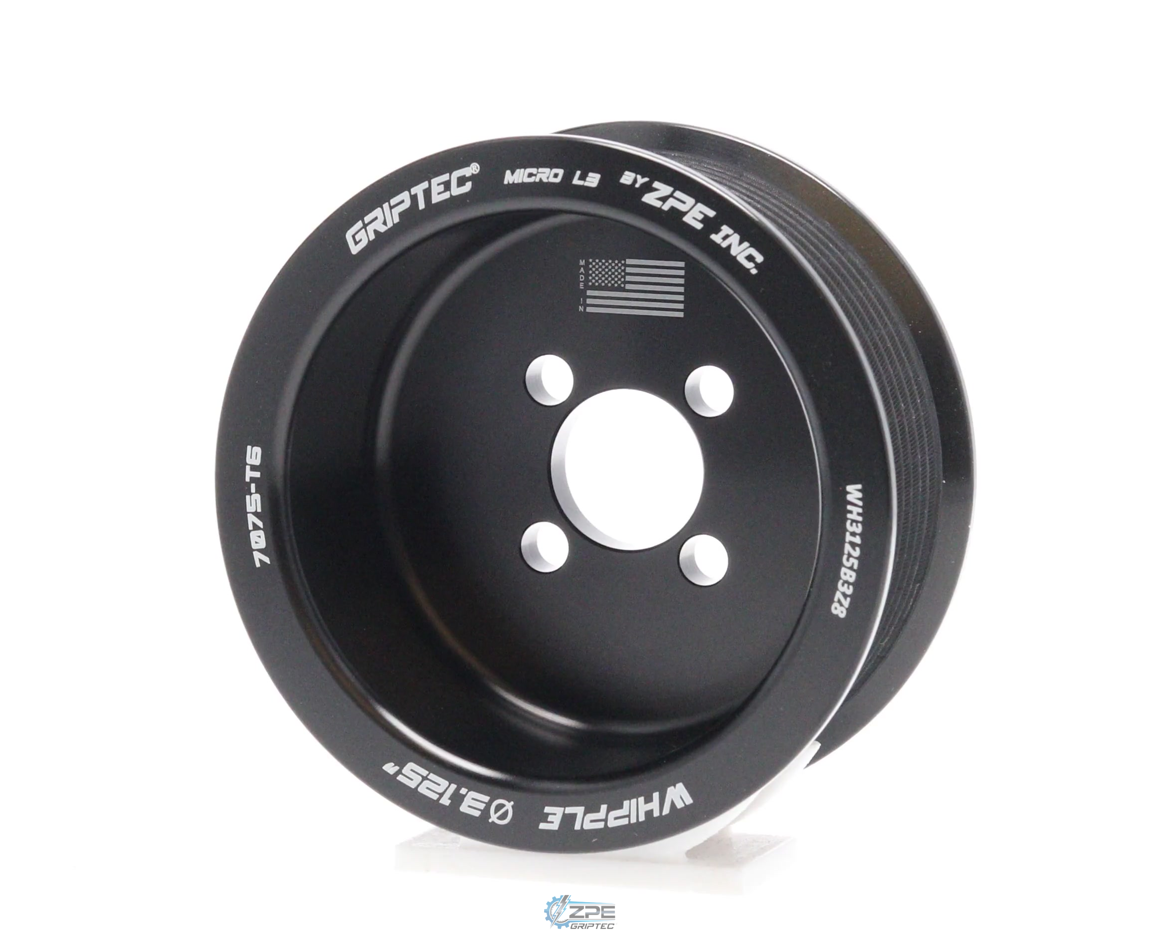 3.125" 8 Rib ZPE GripTec® Whipple Standard L3 Black Pulley