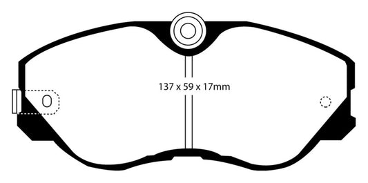 EBC Redstuff front brake pads for Nissan 300ZX 3.0 Turbo, high-performance brake pads with red friction material.