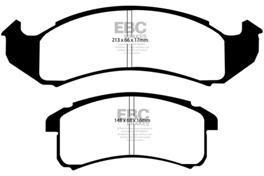 EBC Ultimax2 front brake pads for Buick Le Sabre 1994-1999 FWD, OE quality, showing the brake pad with metal backing and friction surface.