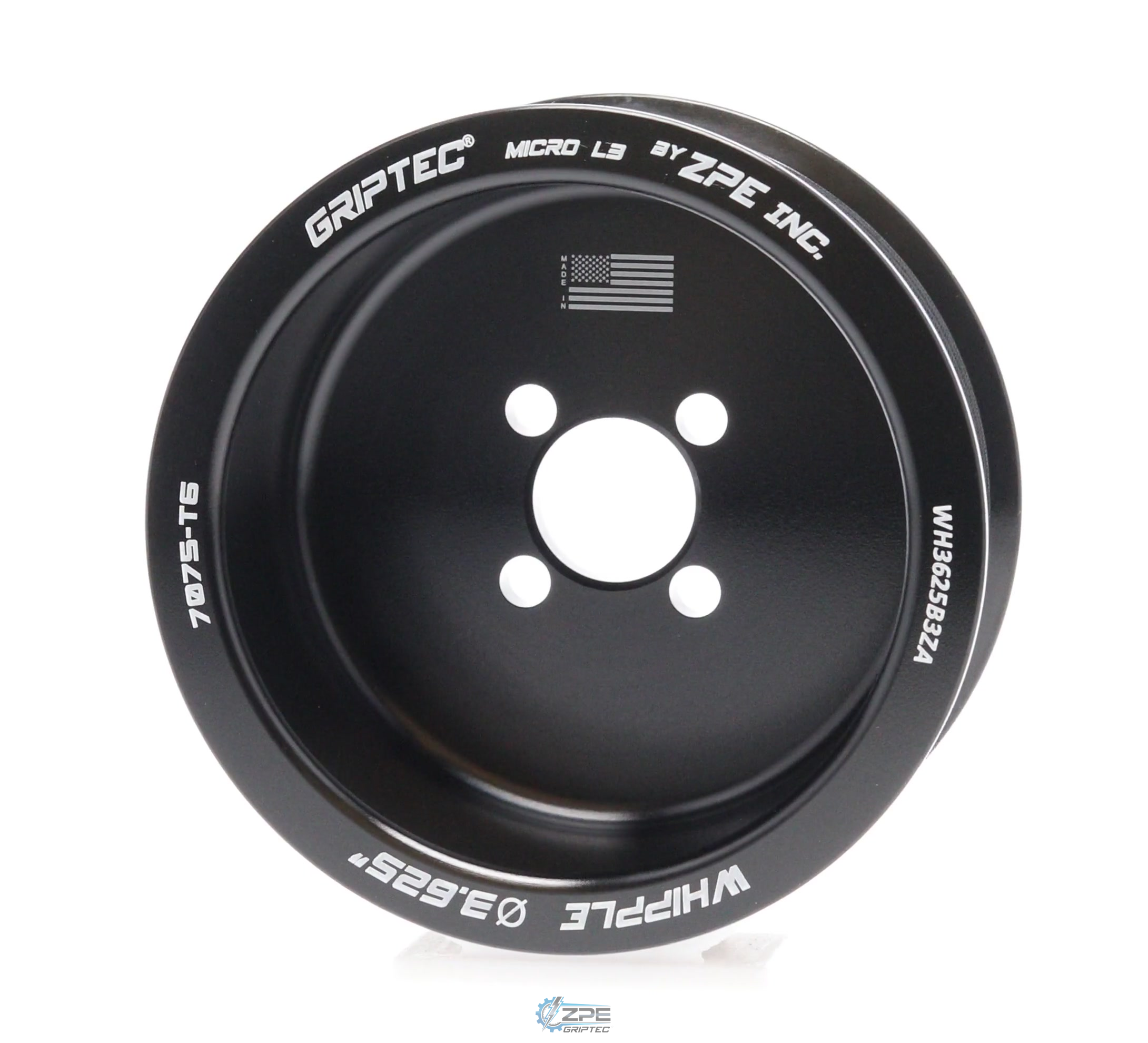 3.625" 10 Rib ZPE GripTec® Whipple Standard L3 Black Pulley