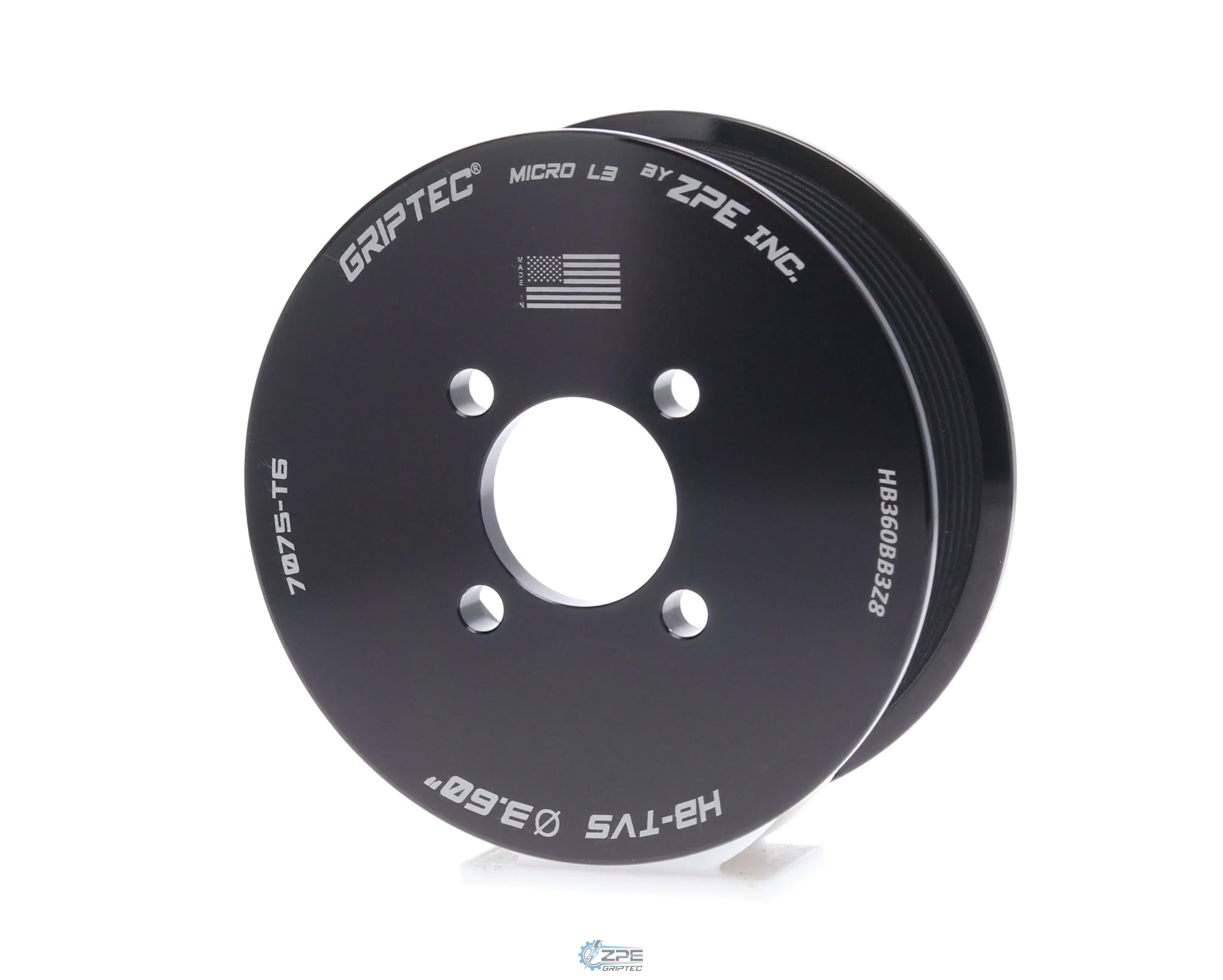 3.60" 8 Rib ZPE GripTec® 2pc Magnuson Heartbeat TVS L3 Black Pulley Only